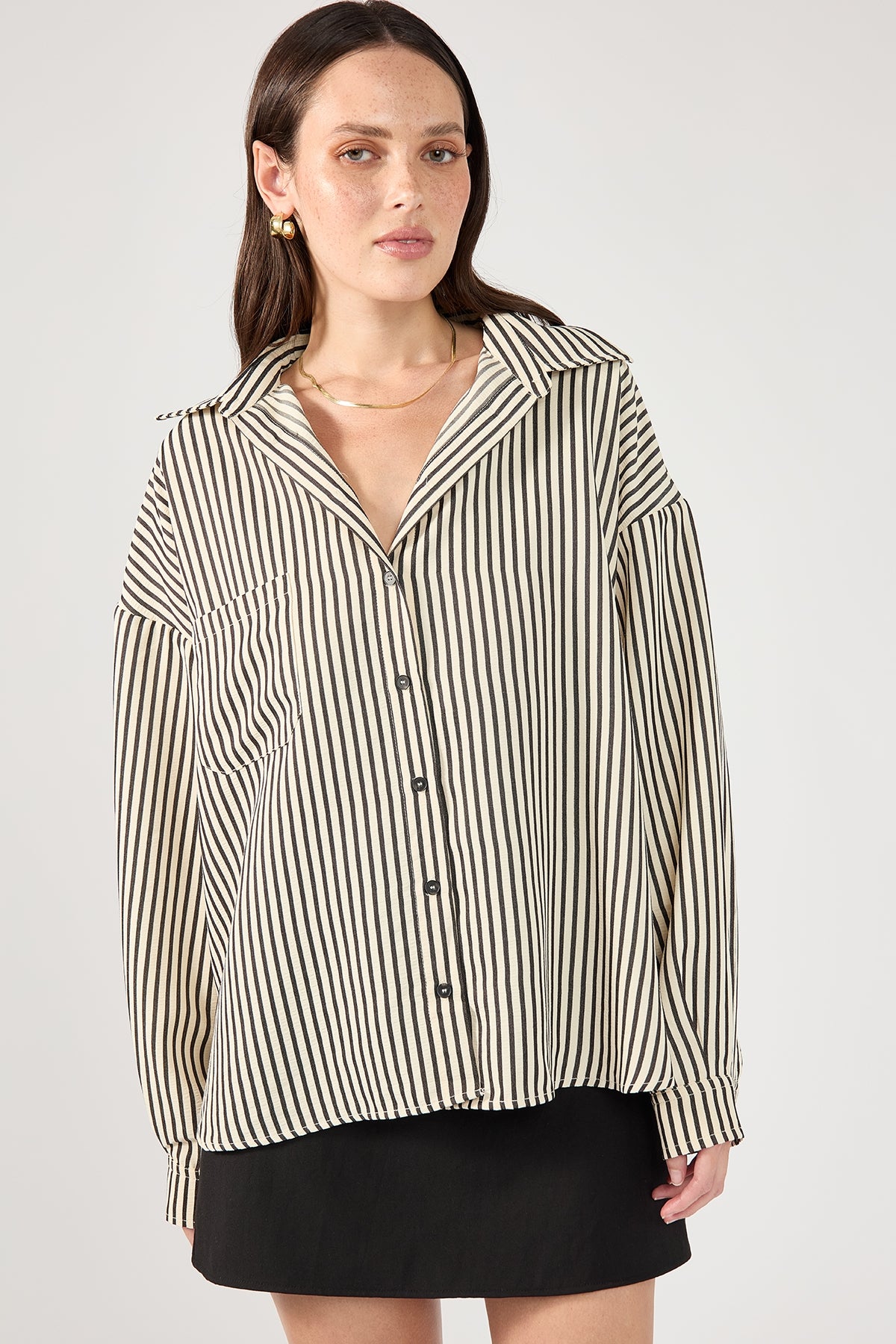 Perfect Stranger Cleo Stripe Long Sleeve Shirt Black Stripe