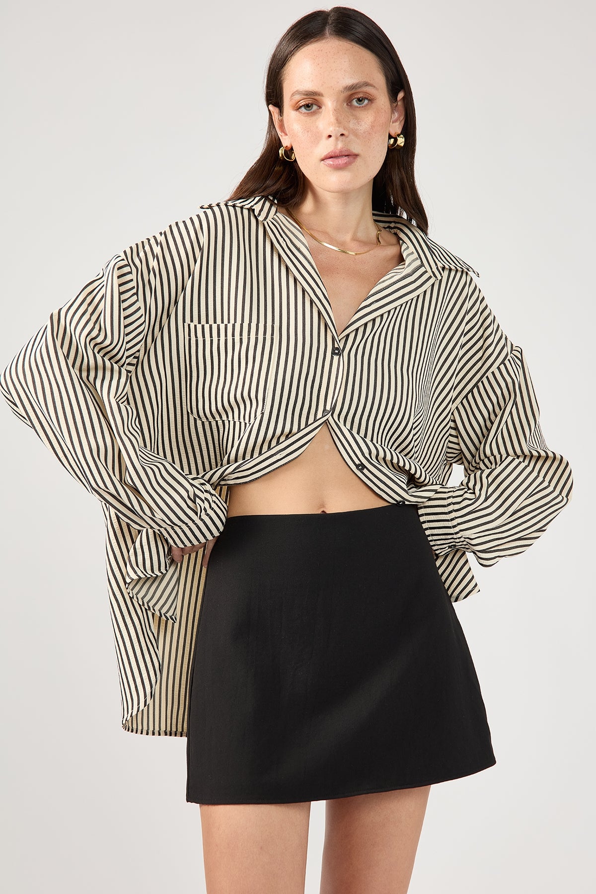 Perfect Stranger Cleo Stripe Long Sleeve Shirt Black Stripe