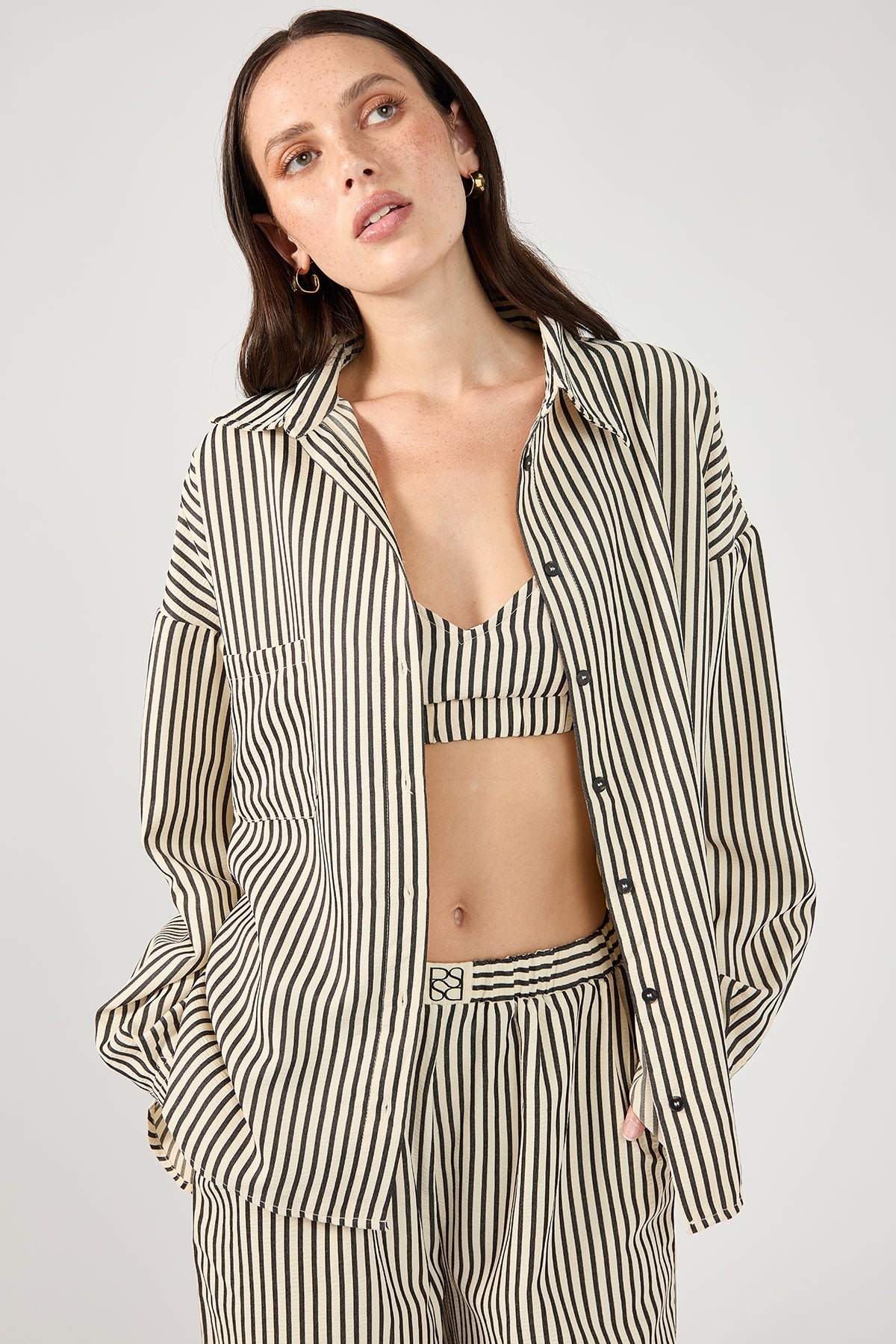 Perfect Stranger Cleo Stripe Long Sleeve Shirt Black Stripe