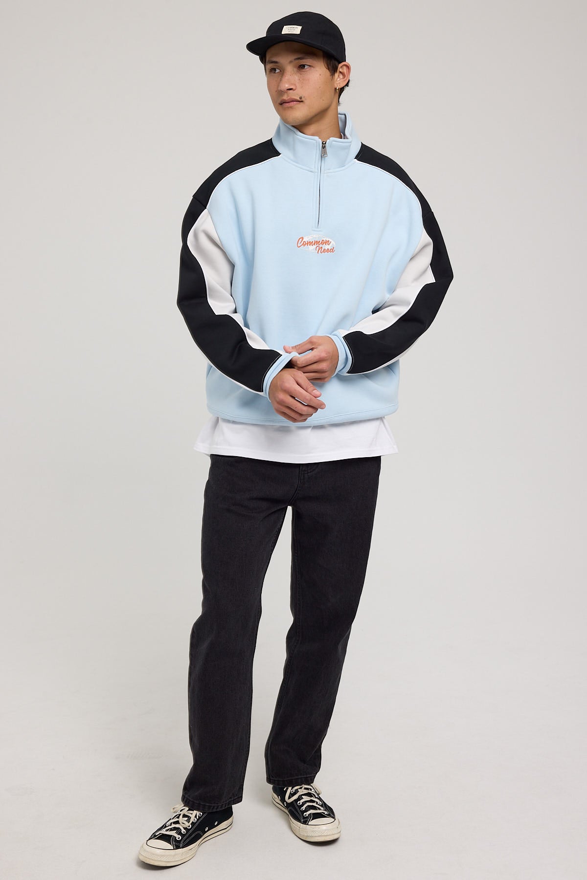 Common Need Retro Sport Quarter Zip Sweater Powder Blue