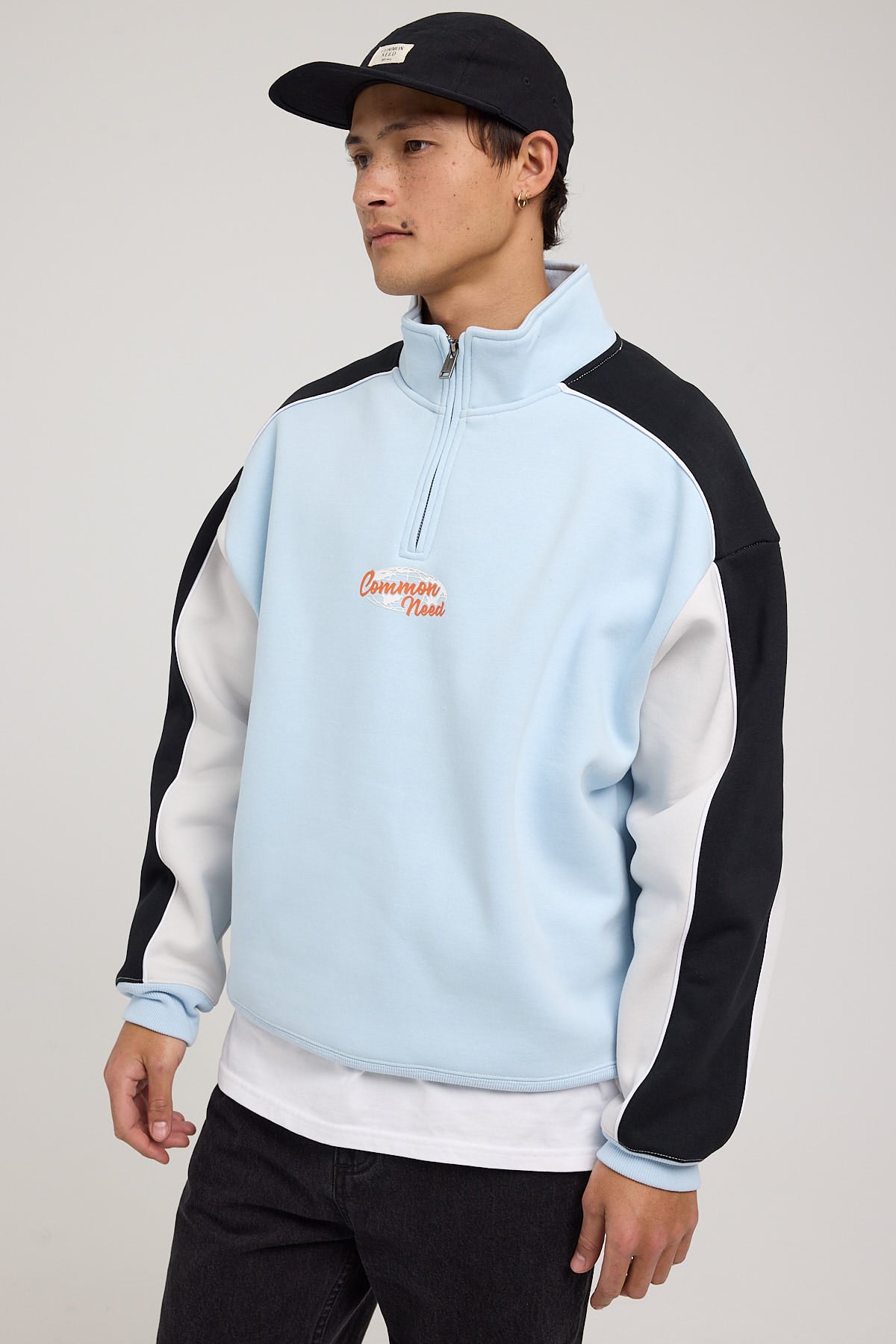 Common Need Retro Sport Quarter Zip Sweater Powder Blue