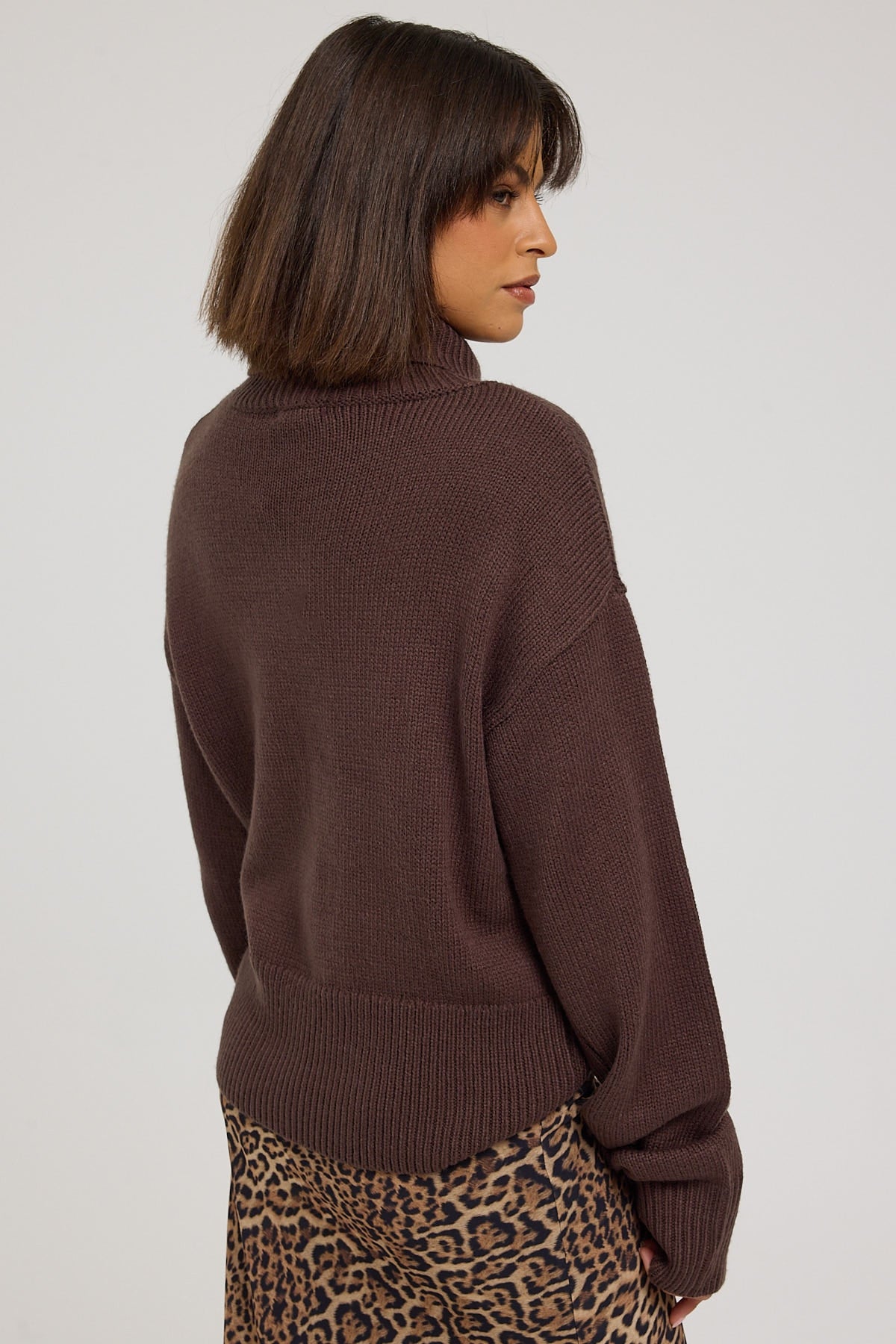 Luck & Trouble Cosy Turtleneck Knit Jumper Brown