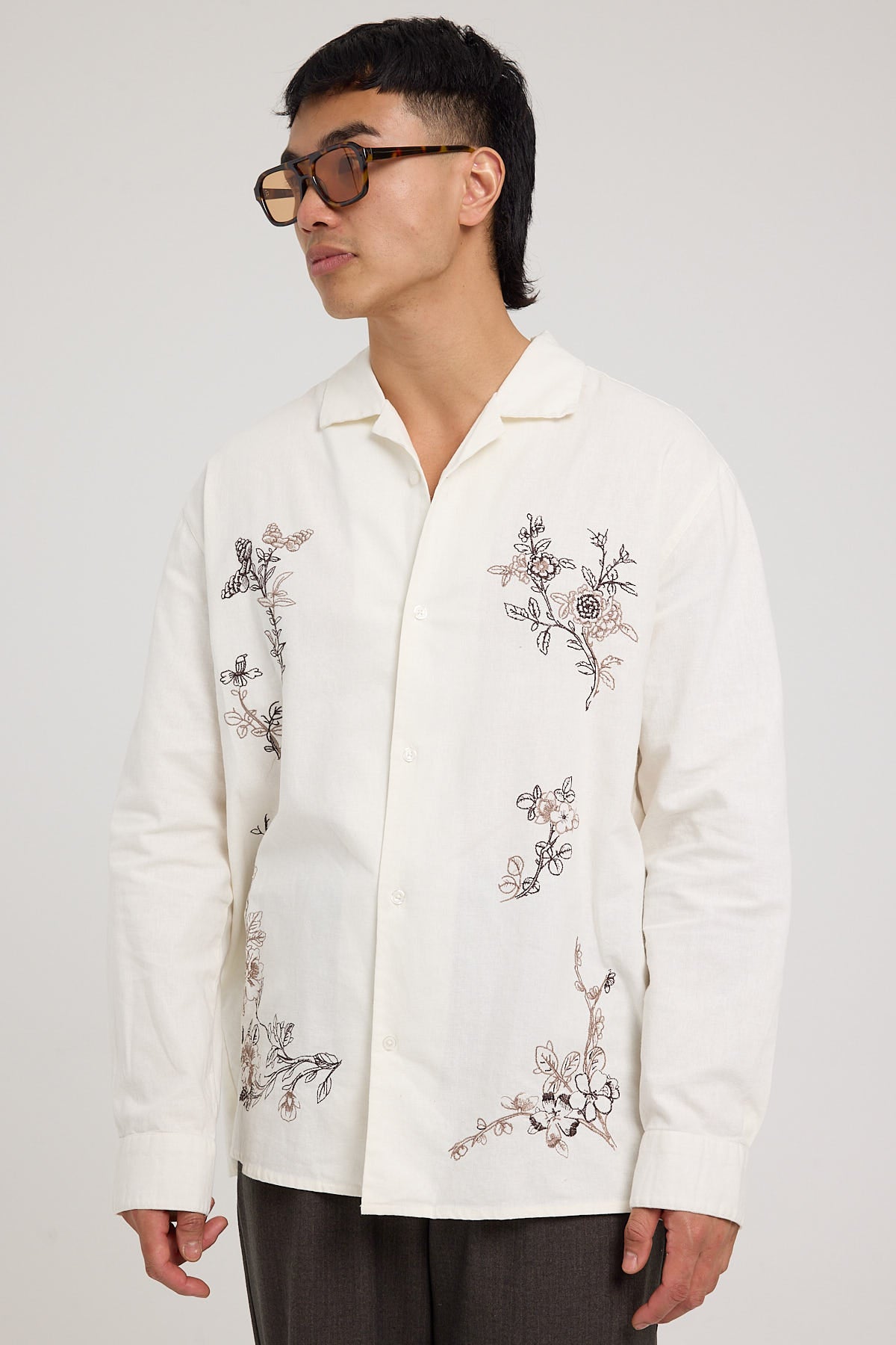 Common Need Paradise Embroidered Long Sleeve Shirt Natural