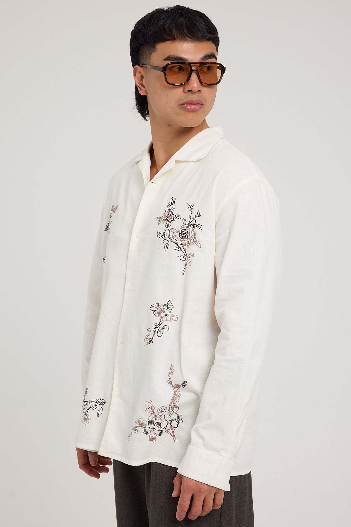 Common Need Paradise Embroidered Long Sleeve Shirt Natural