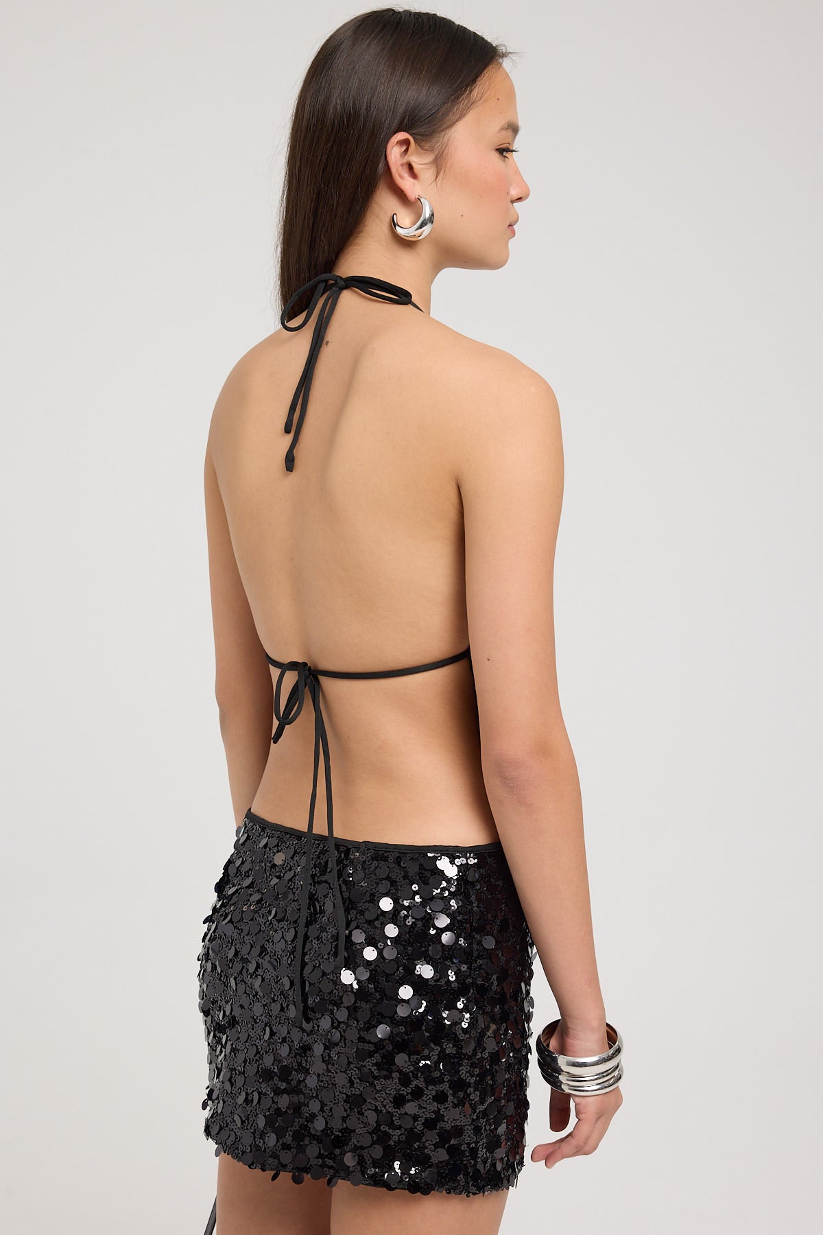 Luck & Trouble Bubble Light Sequin Mini Skirt Black