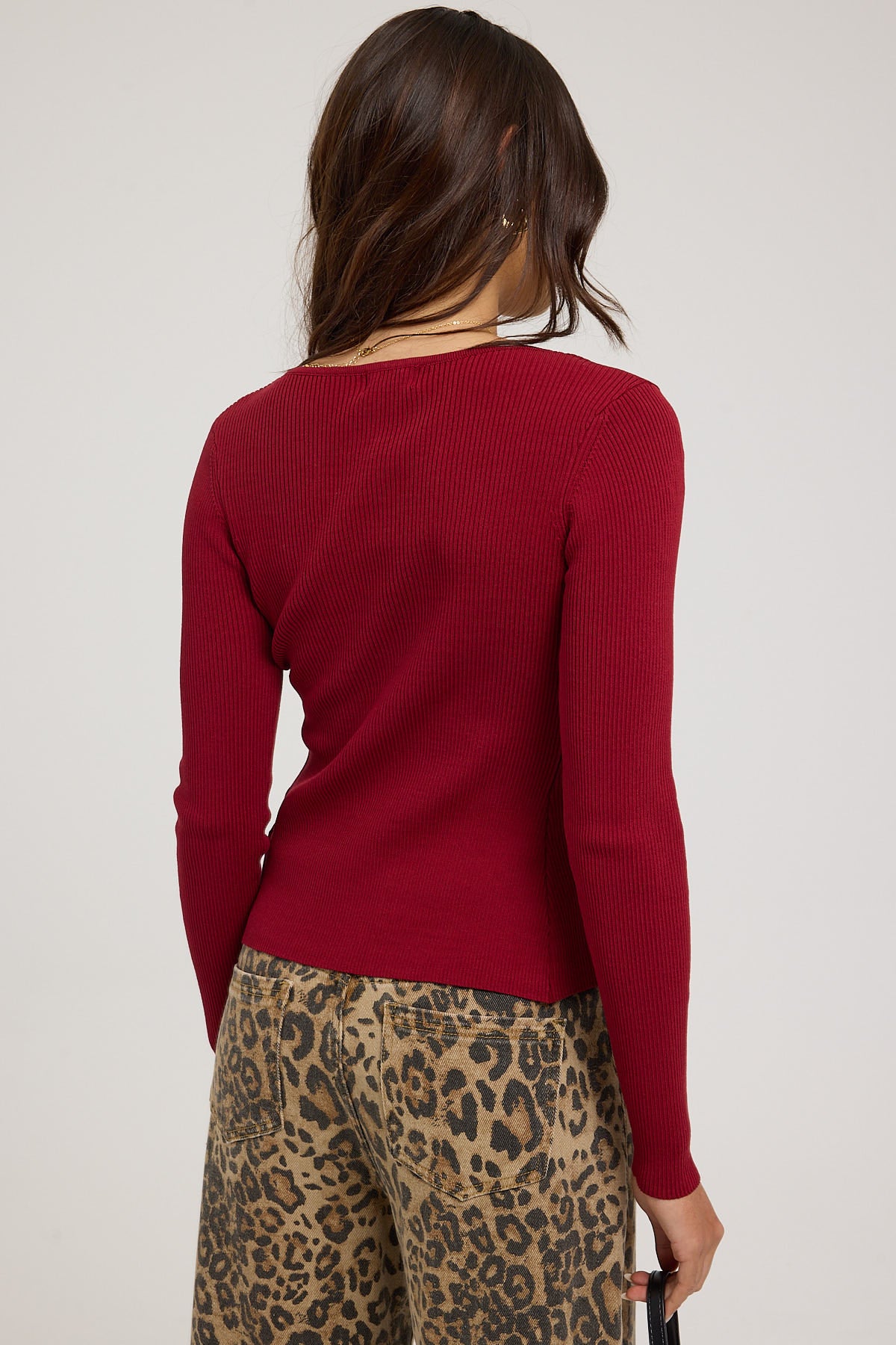 Luck & Trouble Tori Twist Front Long Sleeve Knit Top Red