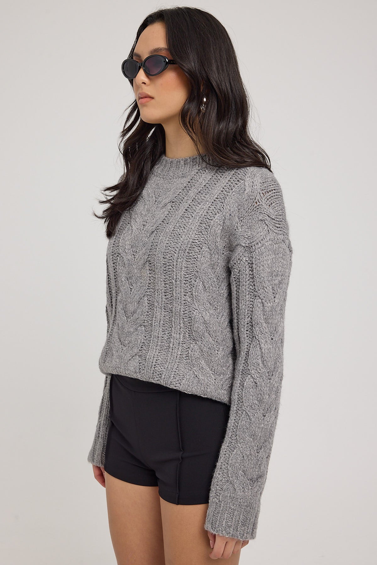 Luck & Trouble Hazel Cable Knit Jumper Dark Grey Marle