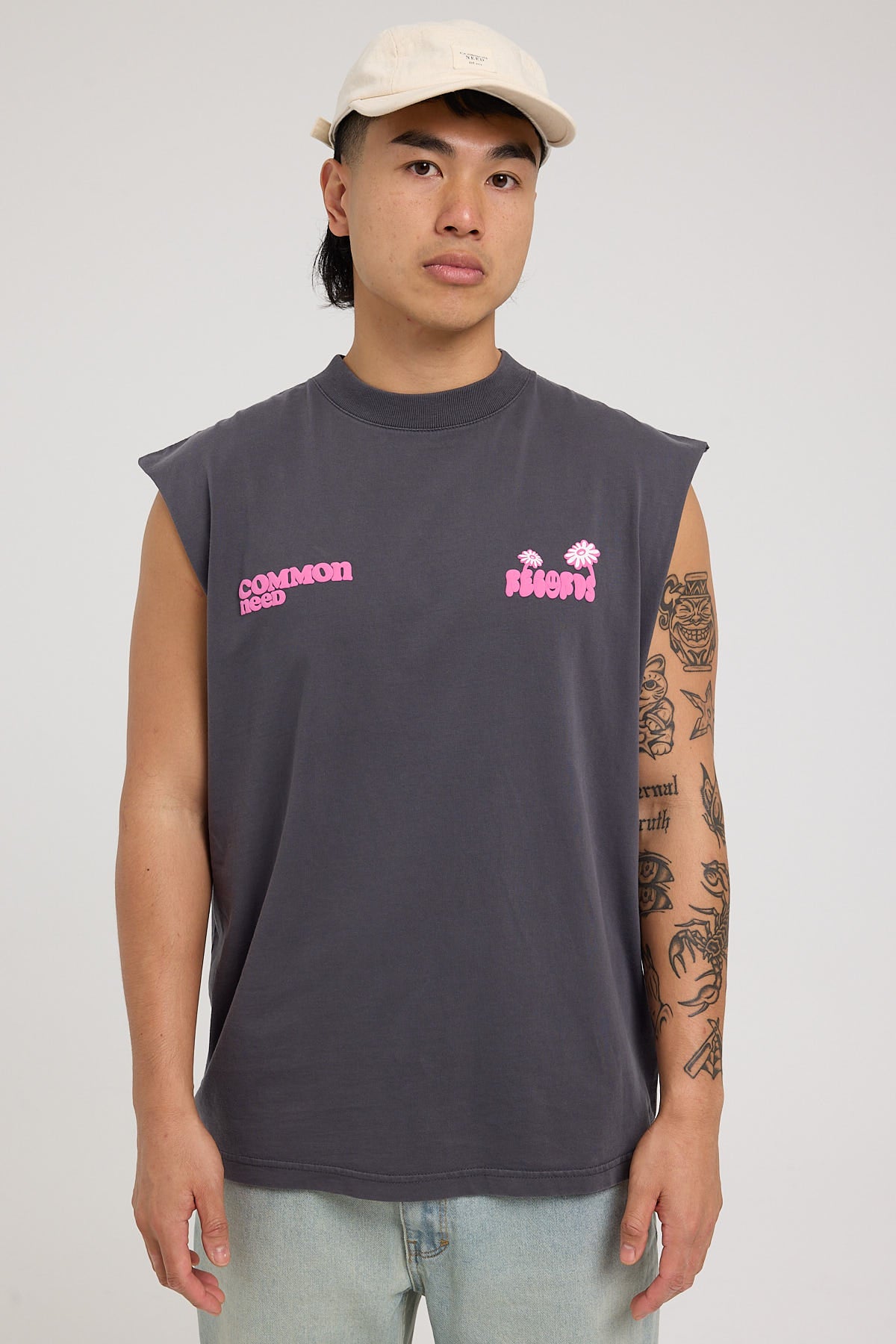 Common Need Vinyl Muscle Tank Washed Black