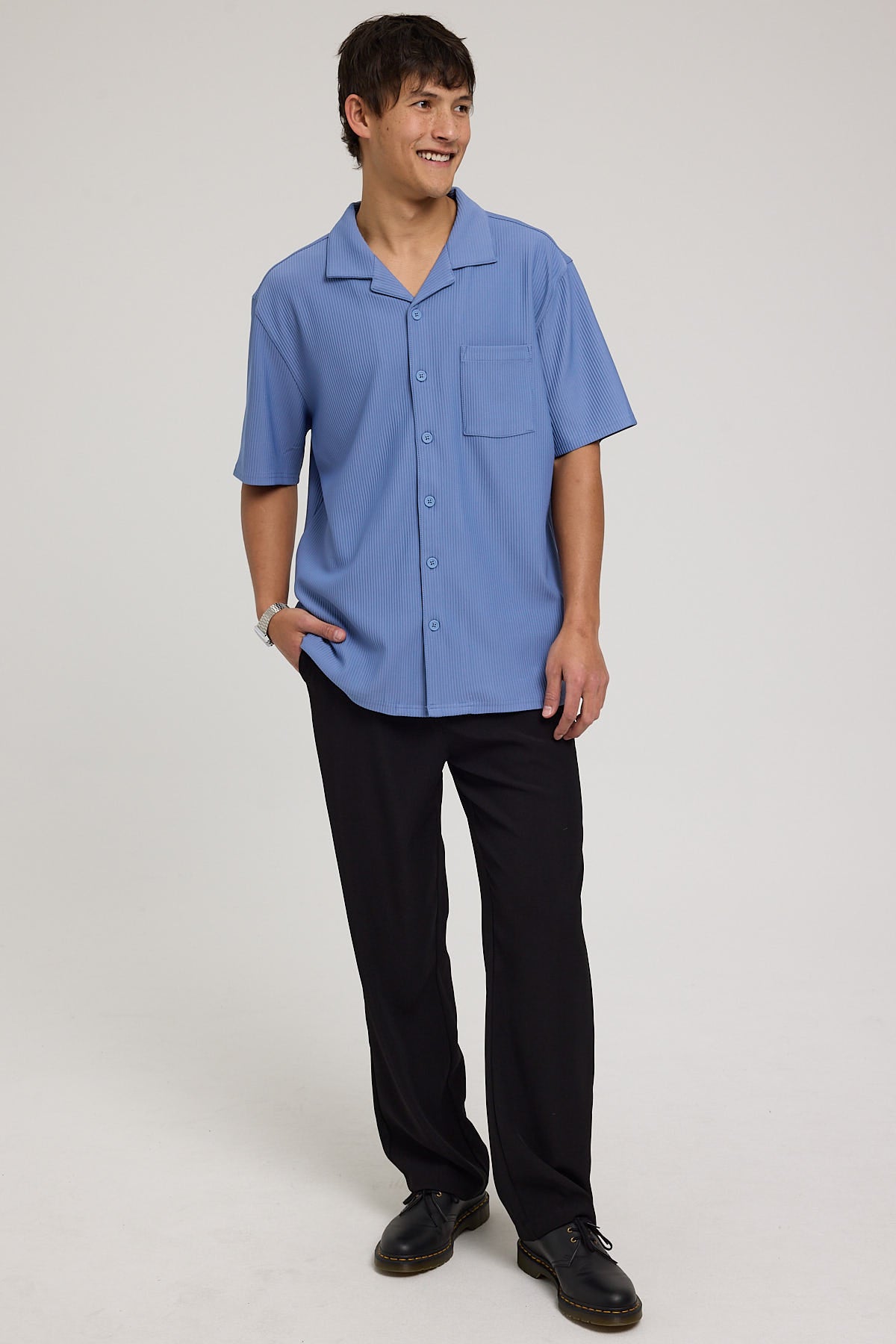 Common Need Austin Pleated Resort Shirt Dusty Blue