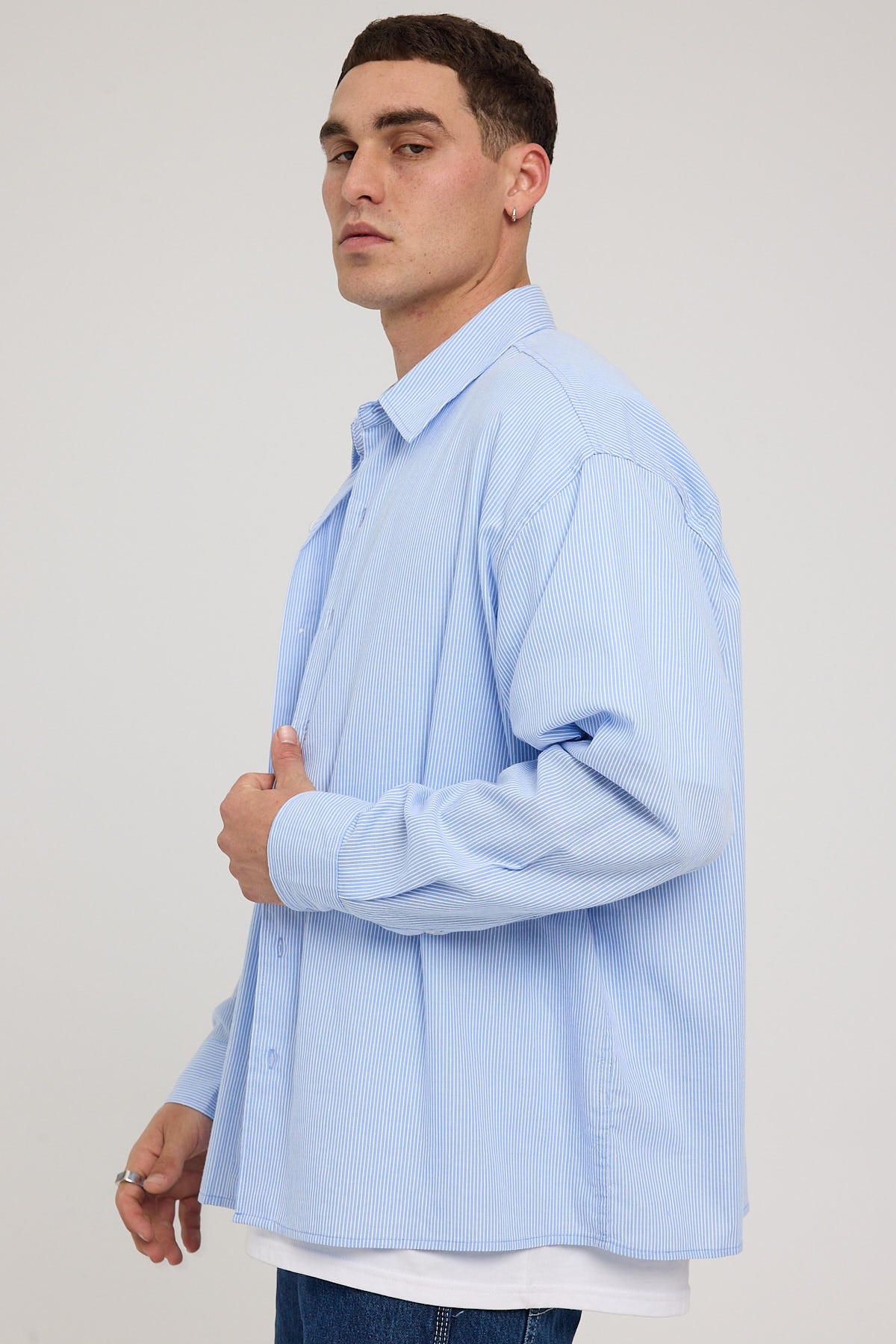 Common Need Vista Oversize Long Sleeve Shirt Blue Stripe