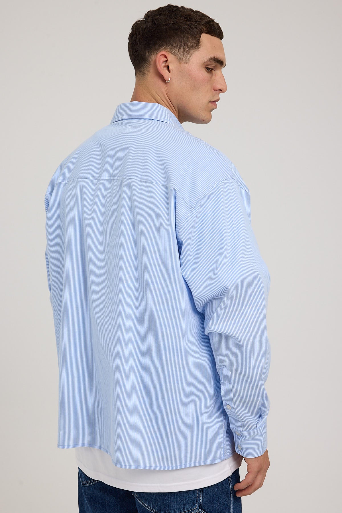 Common Need Vista Oversize Long Sleeve Shirt Blue Stripe