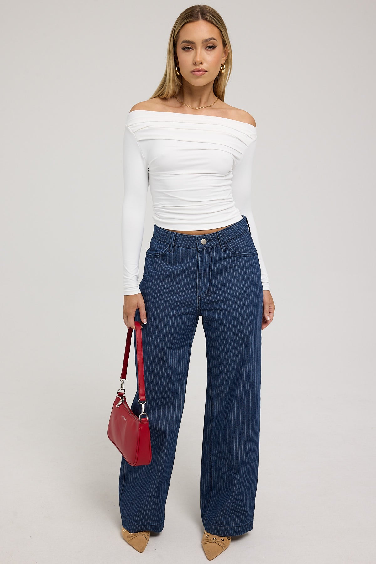 Luck & Trouble Sutton Low Rise Pant Navy Pinstripe