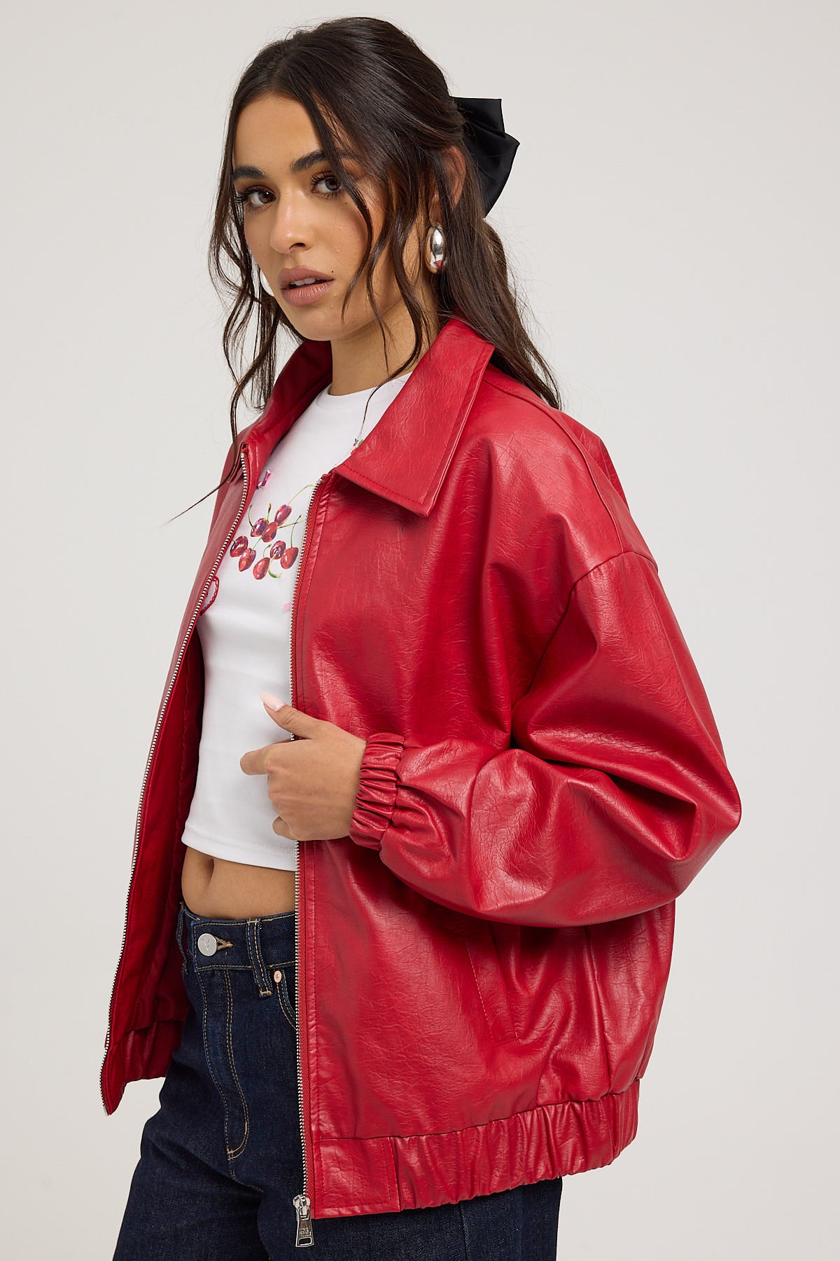 Luck & Trouble Broker PU Bomber Jacket Red