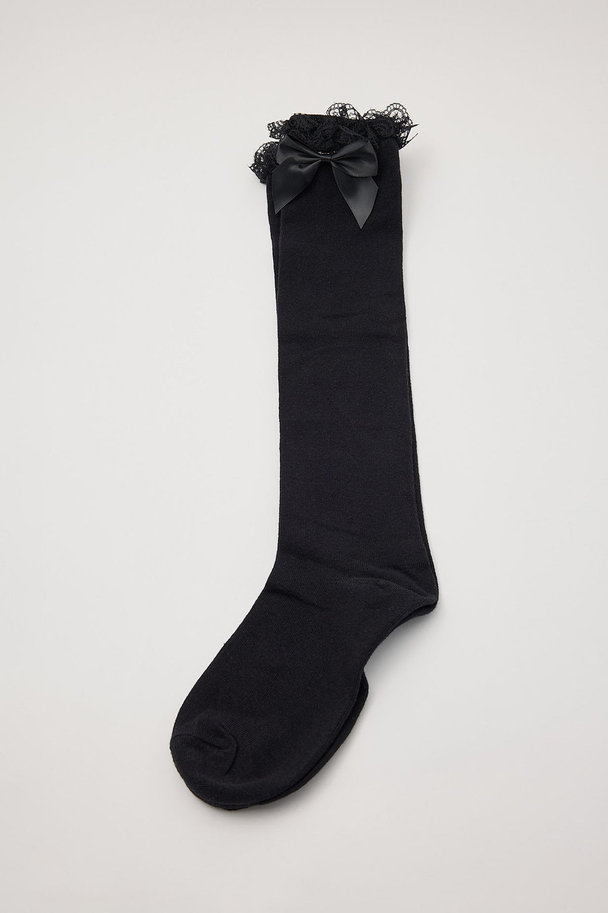 Token Lace Long Bow Frill Sock Black