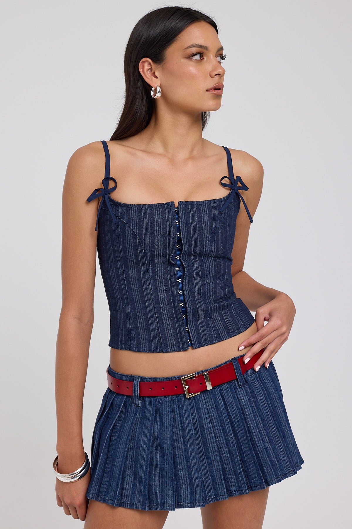 Lioness Charismatic Denim Corset Dark Pinstripe