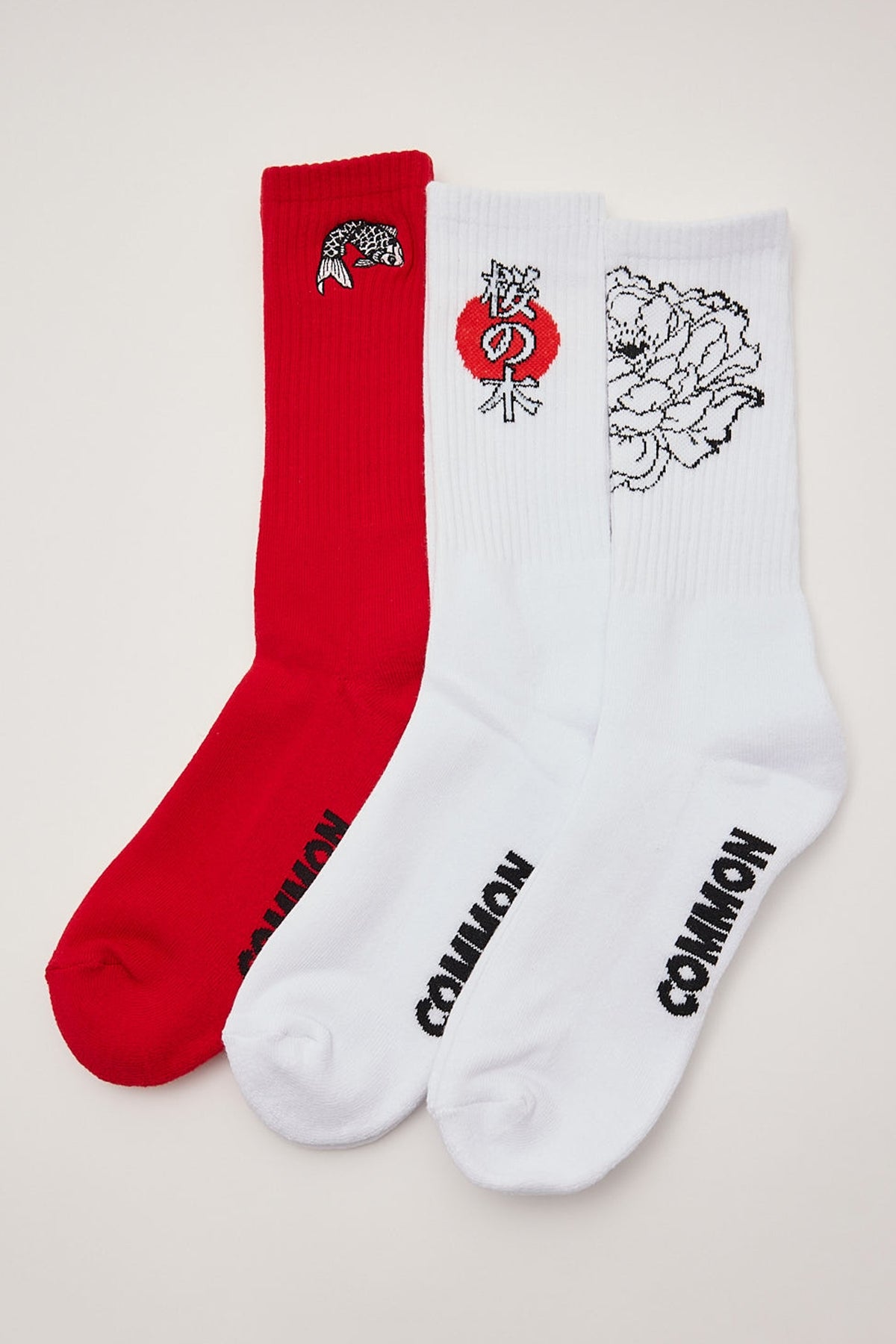 Common Need Kawa Sock 3 Pack White/Red