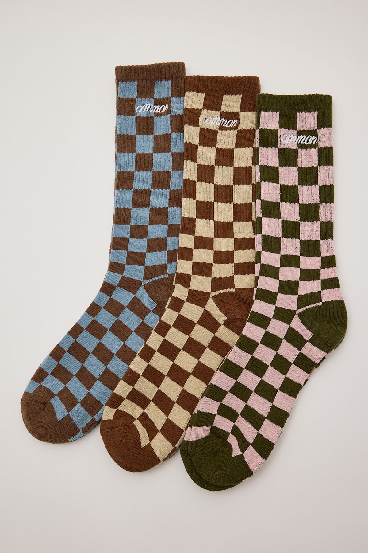 Common Need Checkerboard Sock 3 Pack Pink/Brown/Blue