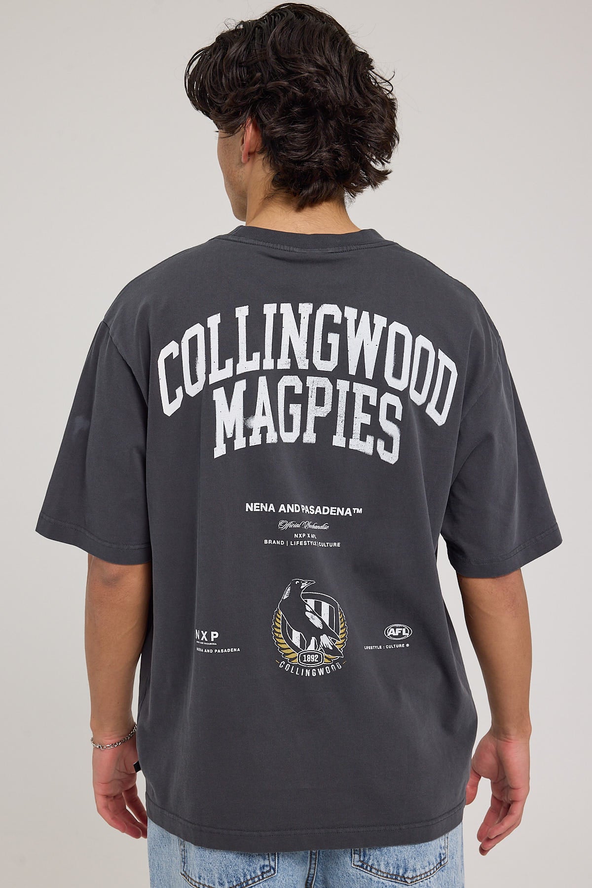 Nena & Pasadena Collingwood Magpies AFL Oversize Tee Pigment Black