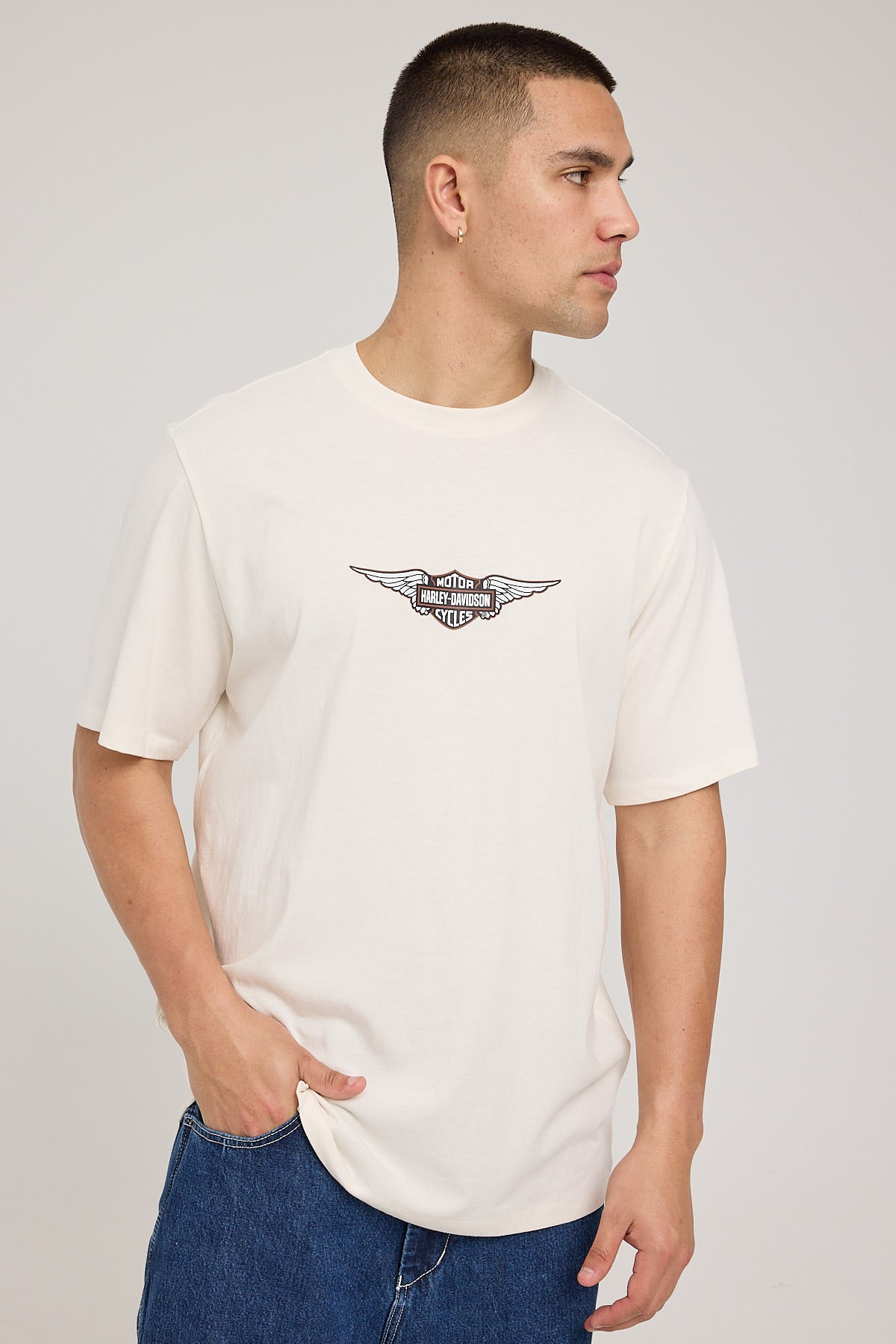 Harley-davidson SS Wings FB AJ Tee Vintage Cream