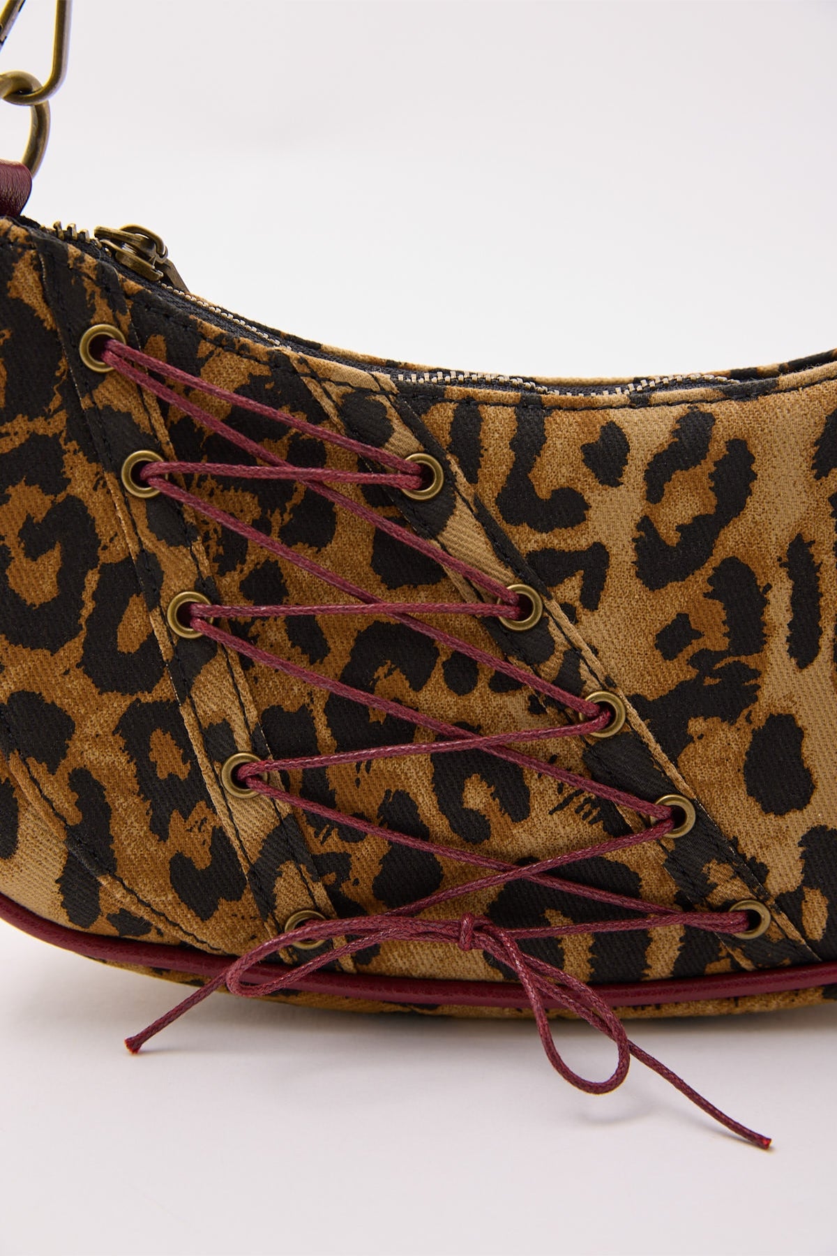 Token Leopard Lace Up Red Handbag Animal Print