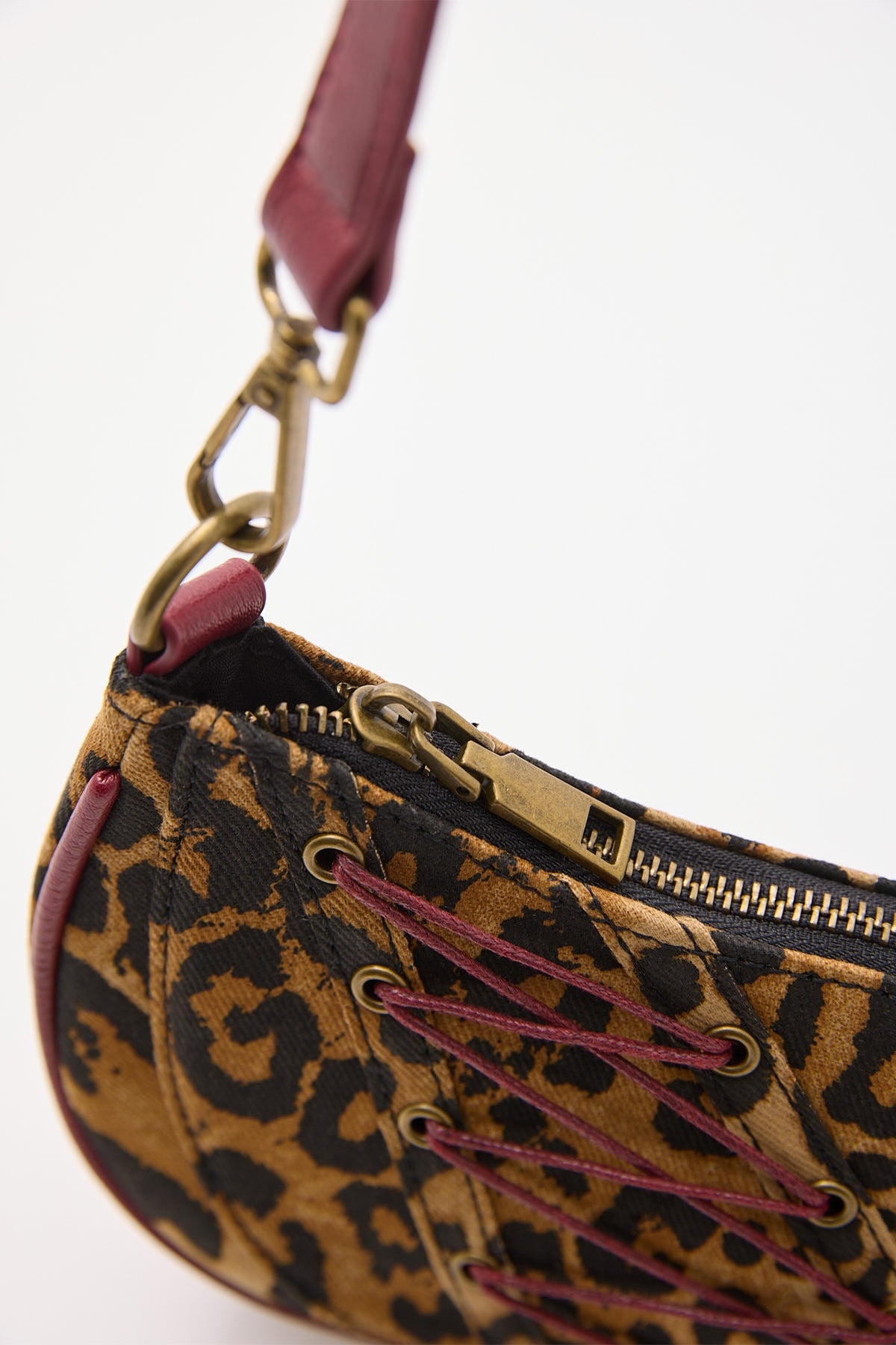 Token Leopard Lace Up Red Handbag Animal Print