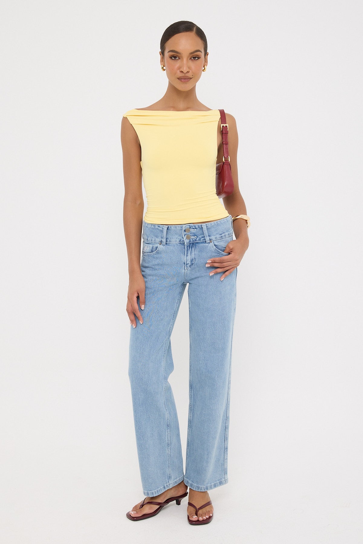 Luck & Trouble Raquel Ruched Sleeveless Top Lemon