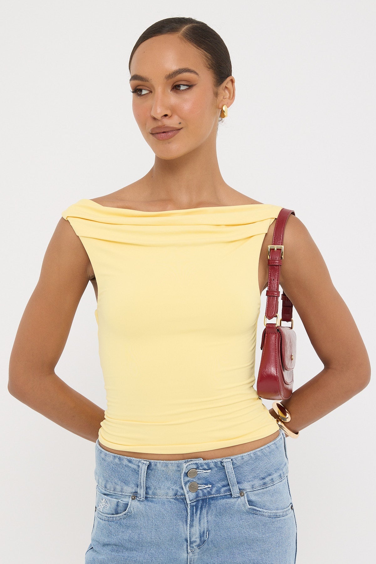 Luck & Trouble Raquel Ruched Sleeveless Top Lemon