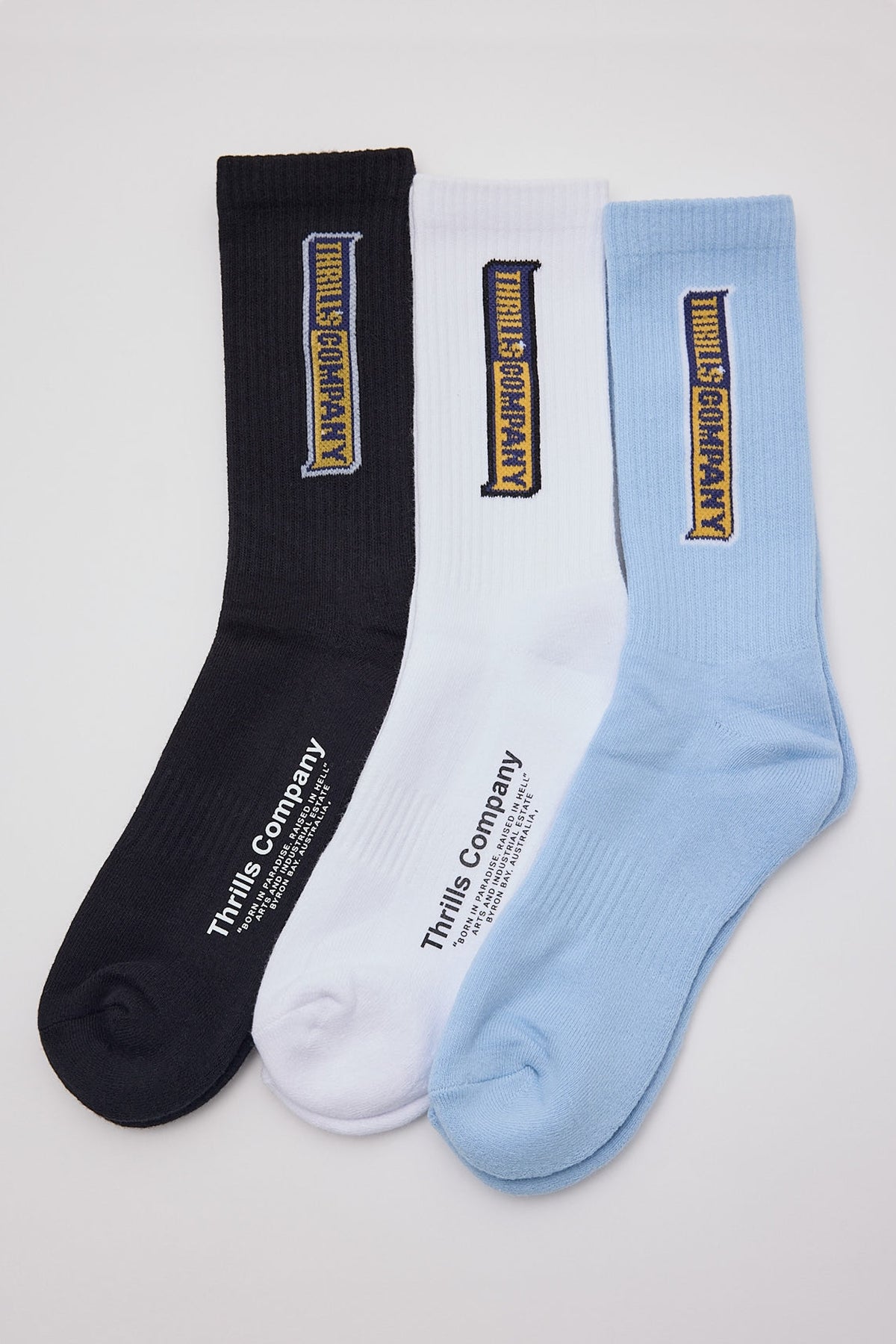 Thrills Two Sides 3 Pack Sock White/Baby Blue/Black