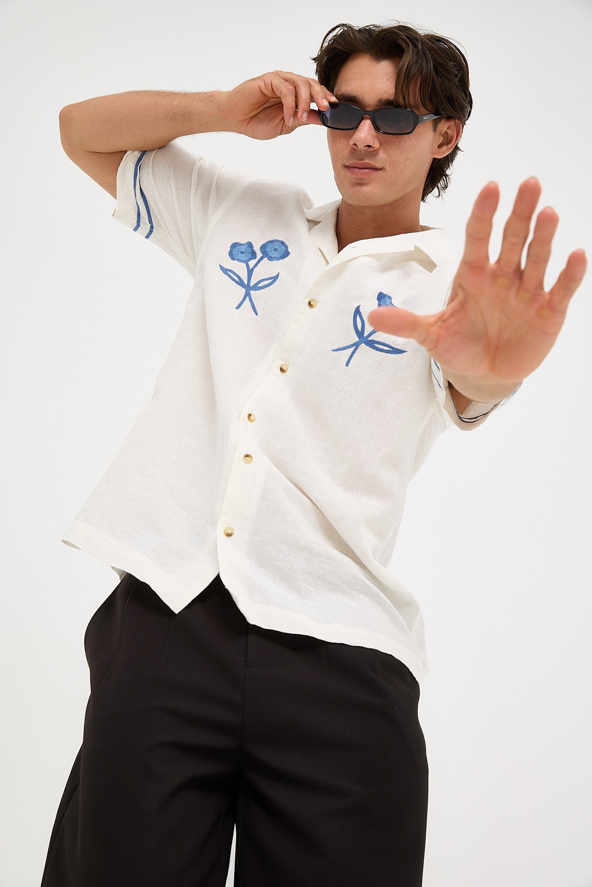 Rolla's Bowler Embroidered Shirt Vintage White