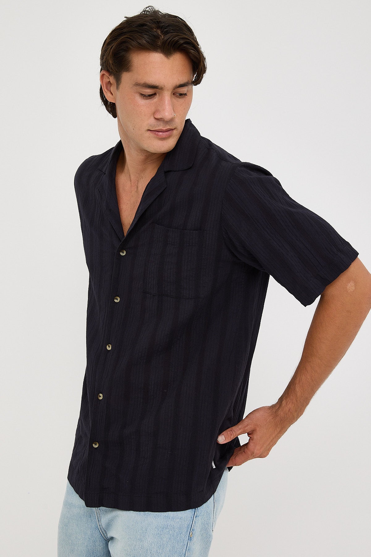 Rolla's Bowler Seersucker Shirt Vintage Black