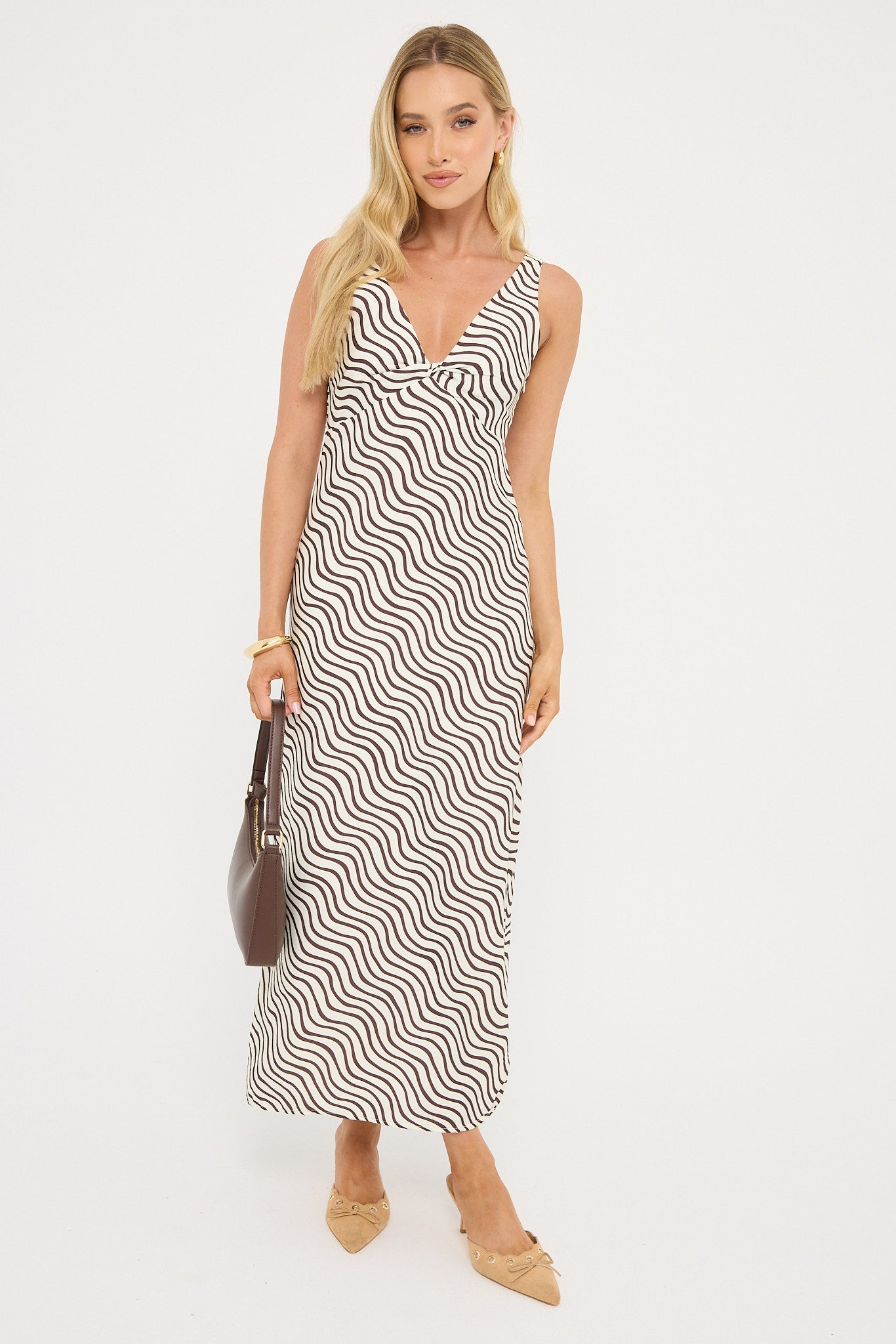 Perfect Stranger Soft Tide Midi Dress Brown Print