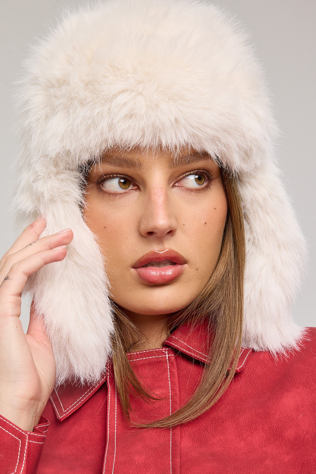 Token Faux Fur Y2K Trapper Hat White