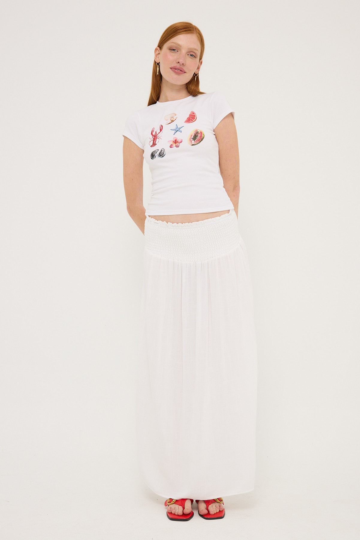 All About Eve Luxe Linen Shirred Maxi Skirt White