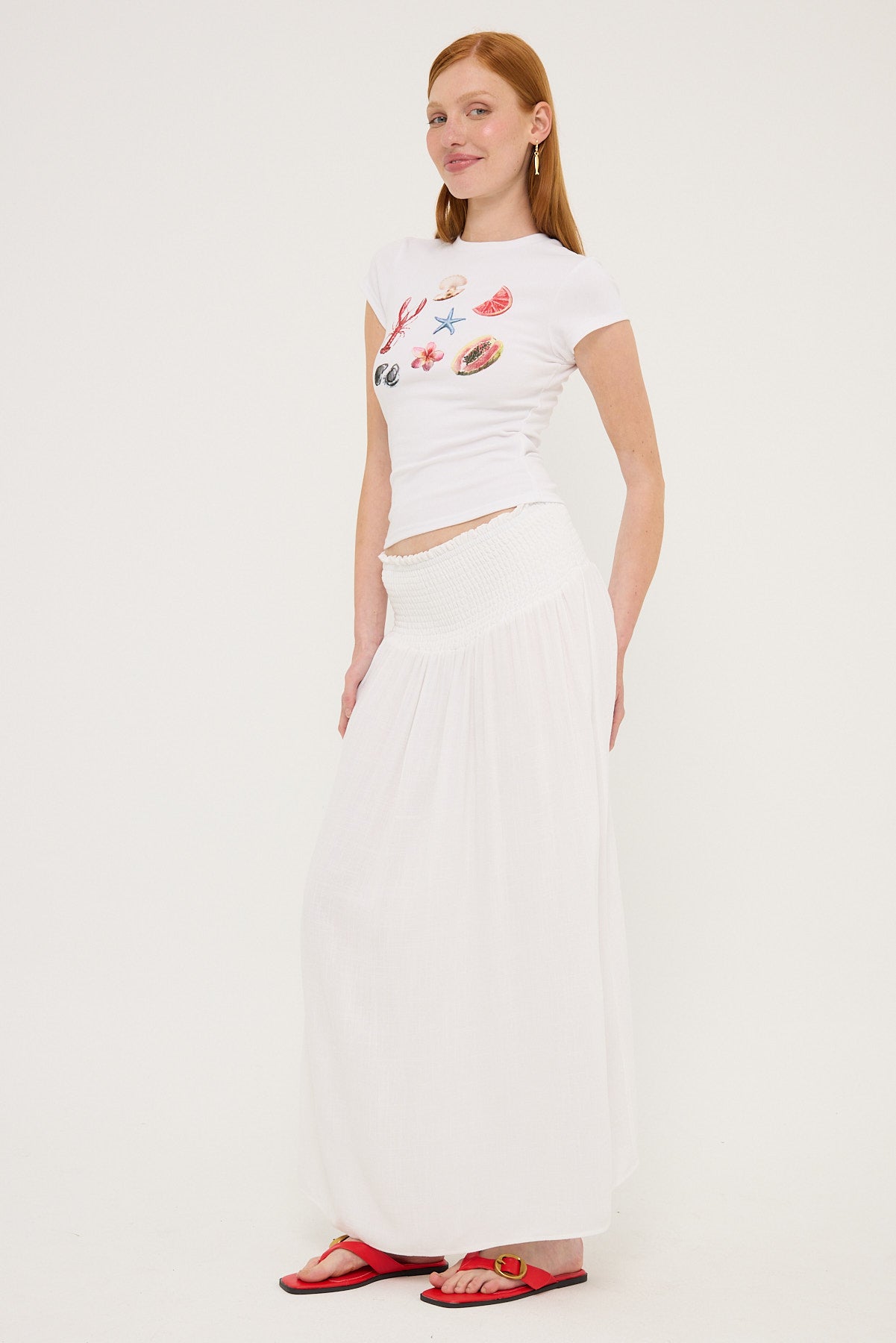 All About Eve Luxe Linen Shirred Maxi Skirt White