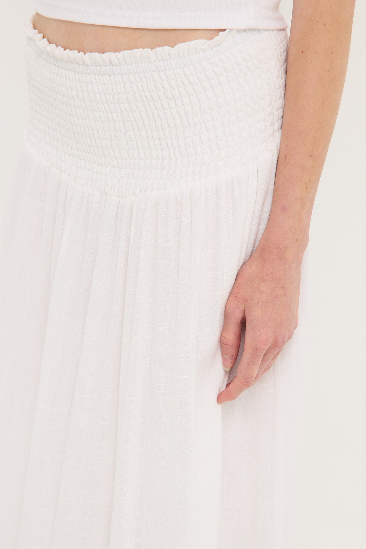 All About Eve Luxe Linen Shirred Maxi Skirt White