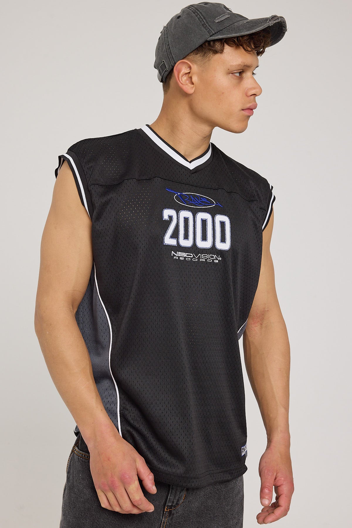 Neovision Y2K V Neck Jersey Tank Black