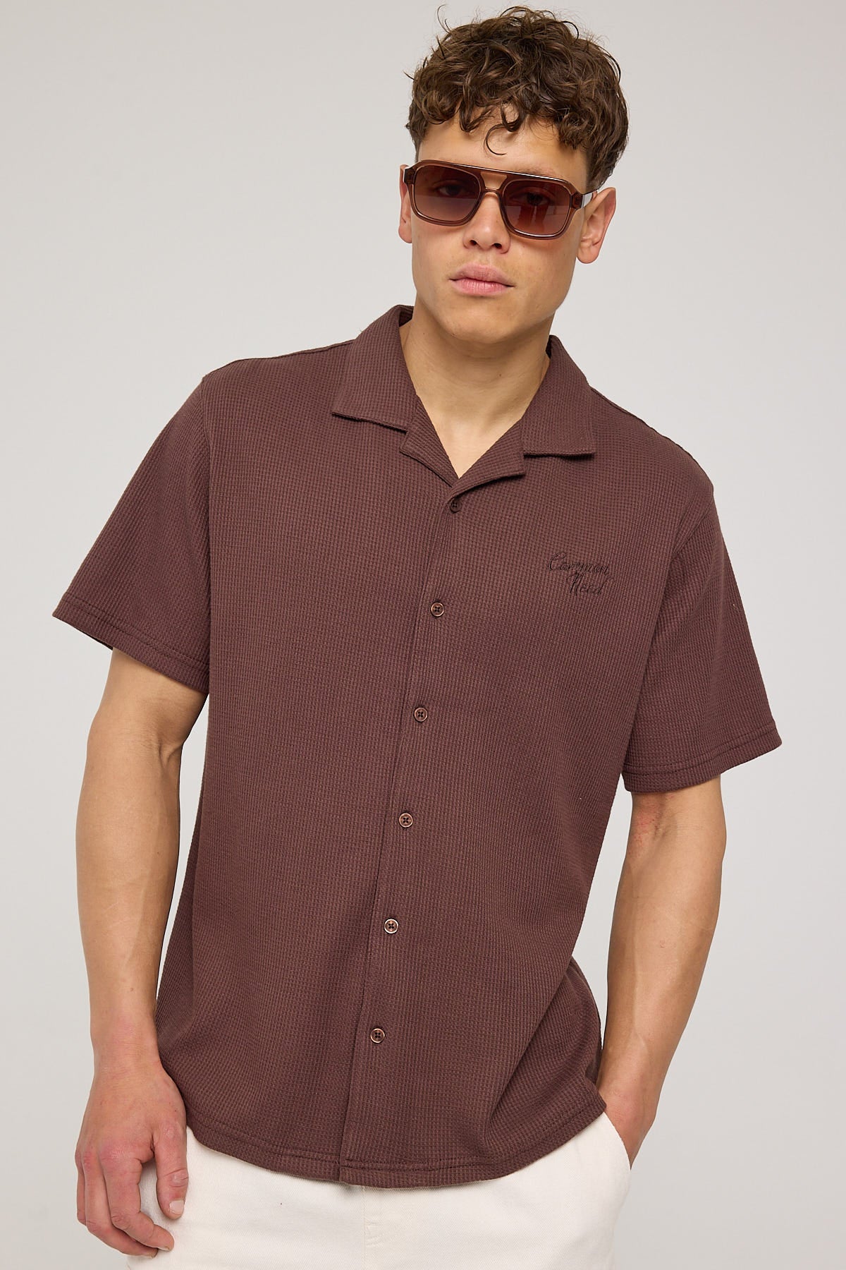 Common Need Nomad Waffle Resort Shirt Brown