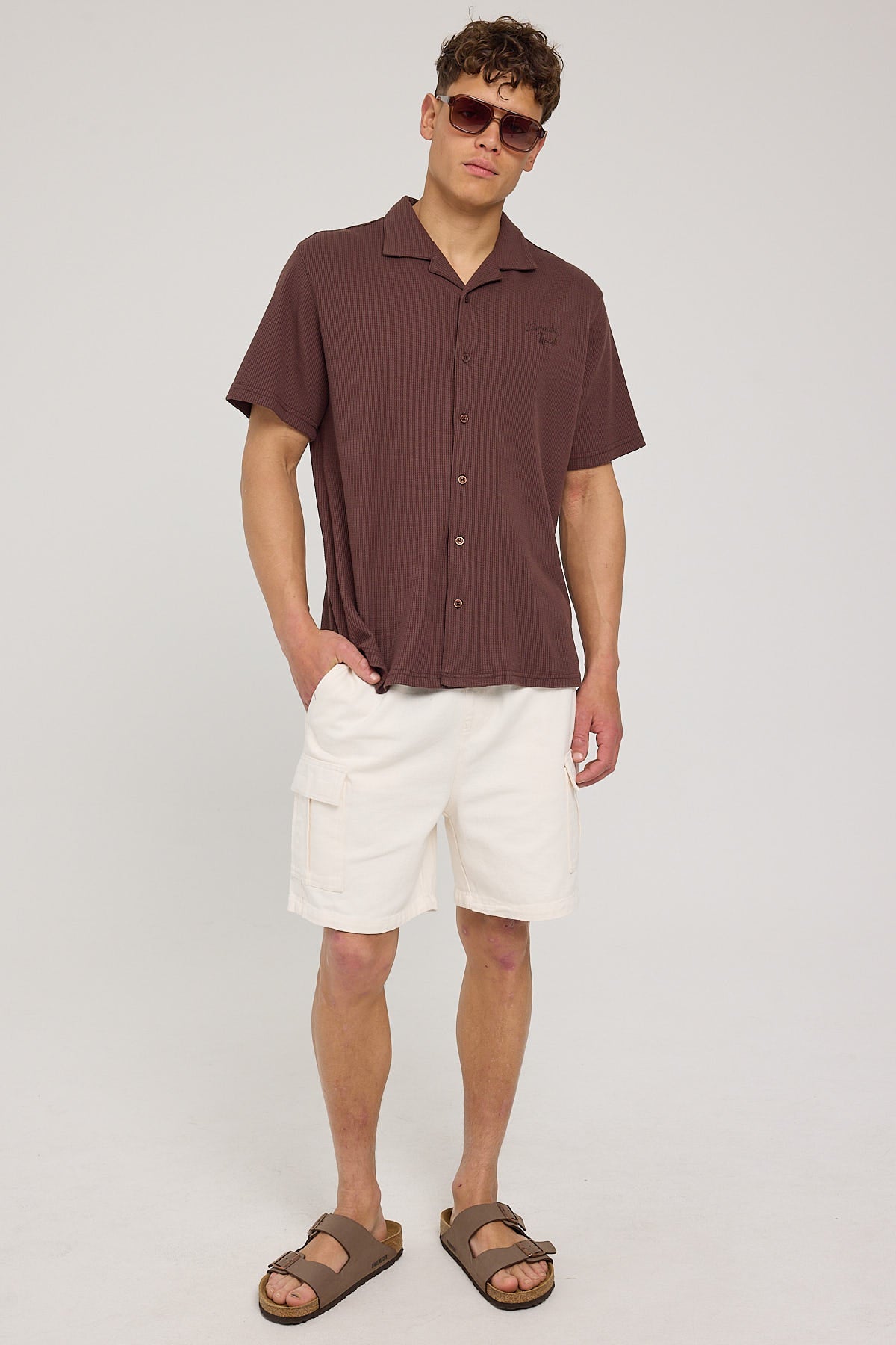 Common Need Nomad Waffle Resort Shirt Brown