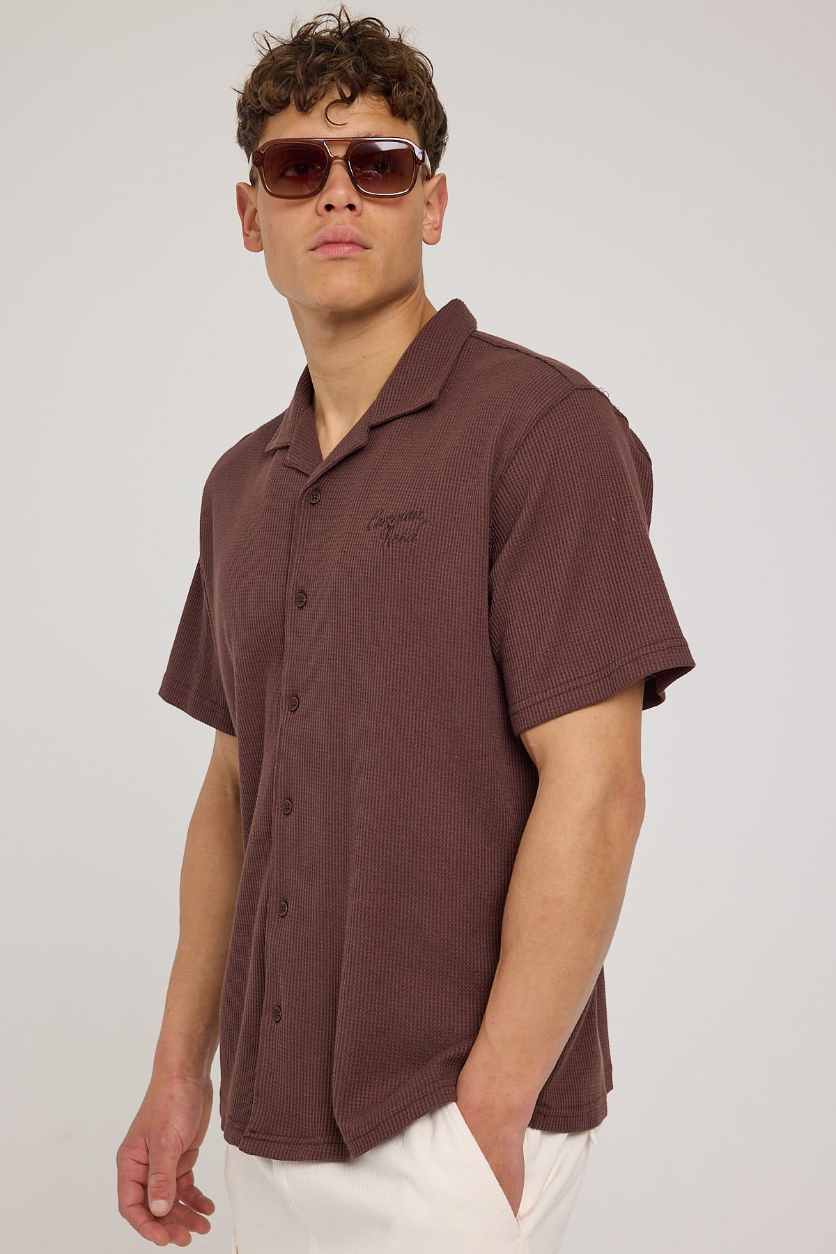 Common Need Nomad Waffle Resort Shirt Brown