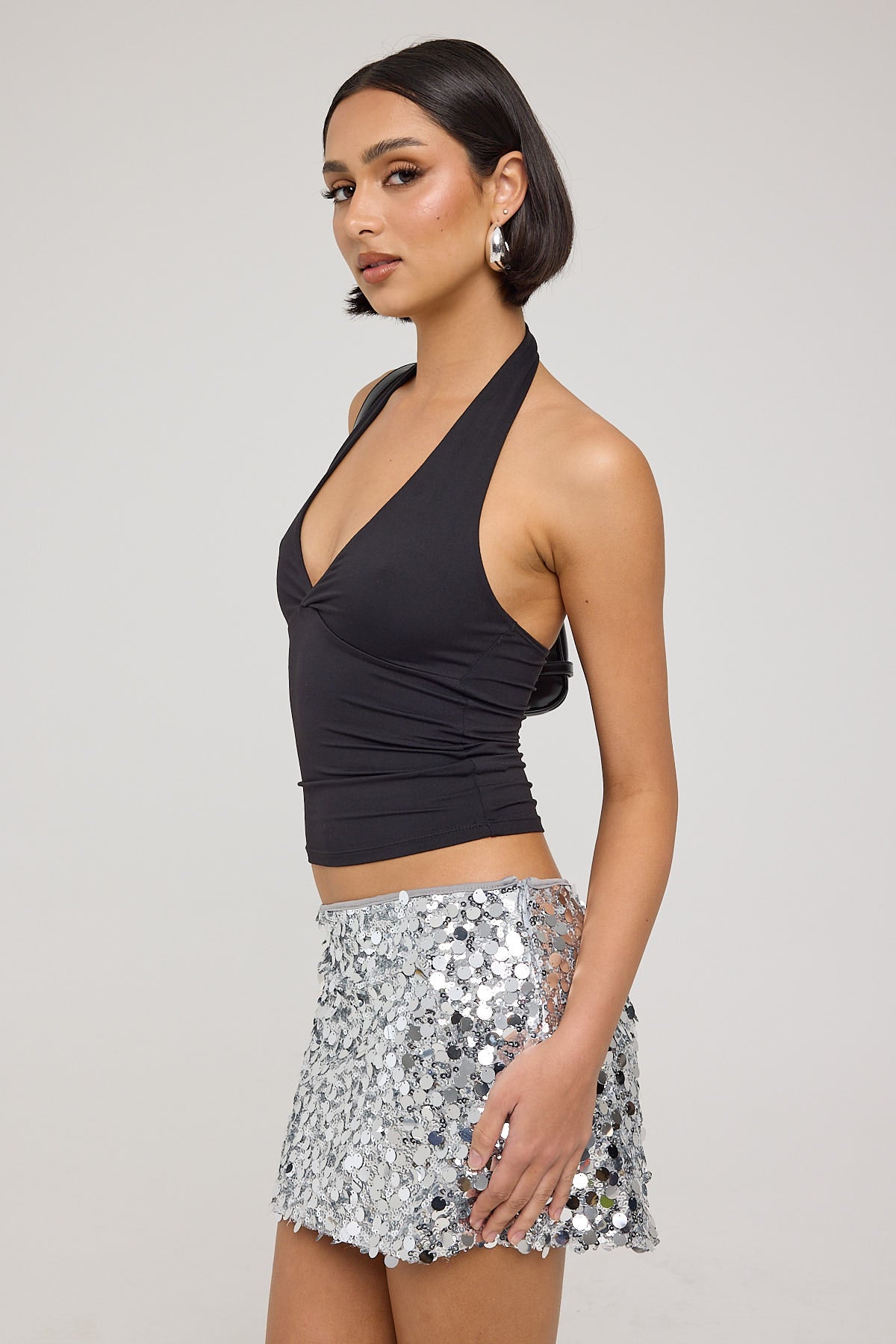 Luck & Trouble Bubble Light Sequin Mini Skirt Silver