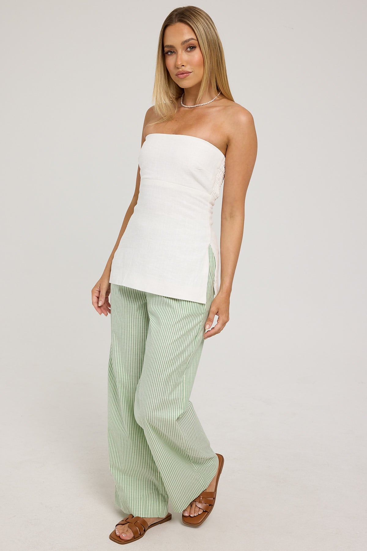 Luck & Trouble Calli Elasticated Stripe Pants Green and White Stripe