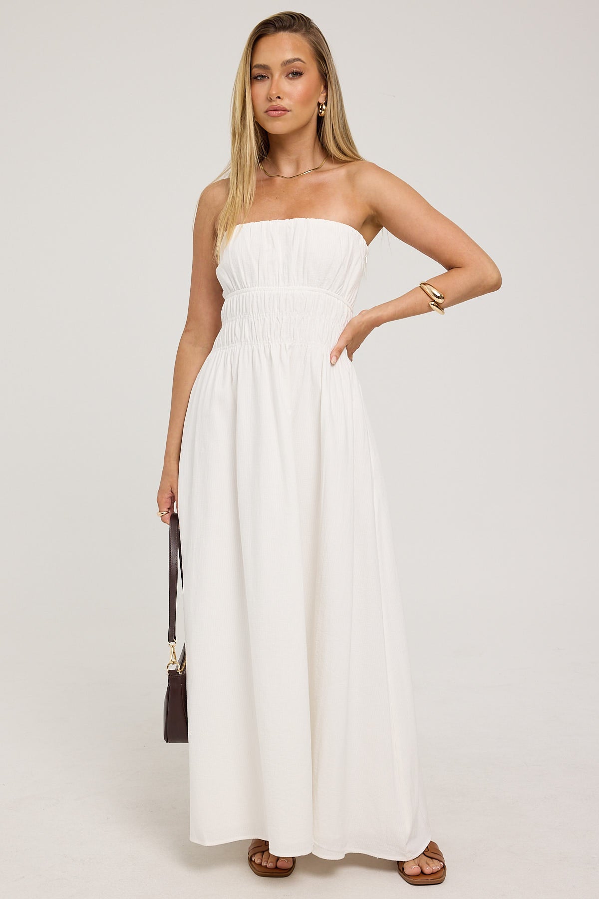 Luck & Trouble Saffron Strapless Maxi Dress White