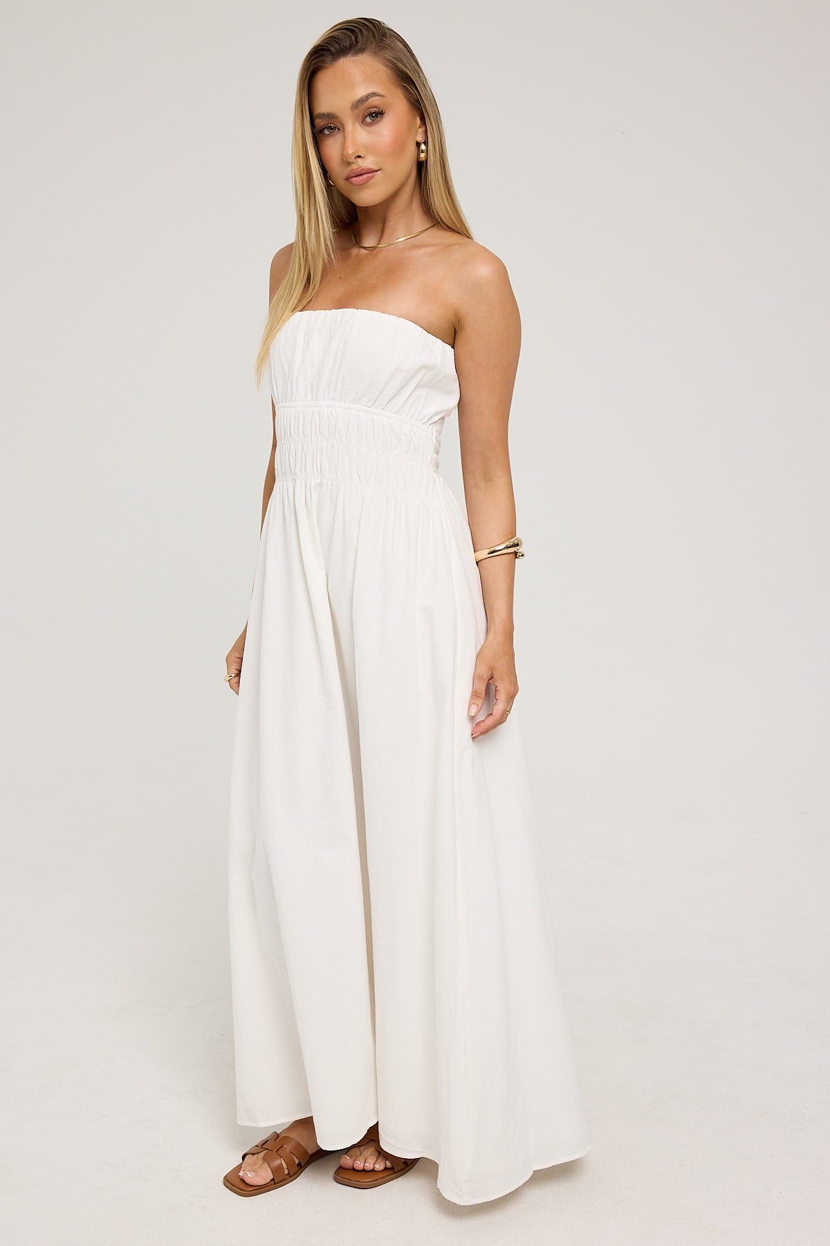 Luck & Trouble Saffron Strapless Maxi Dress White