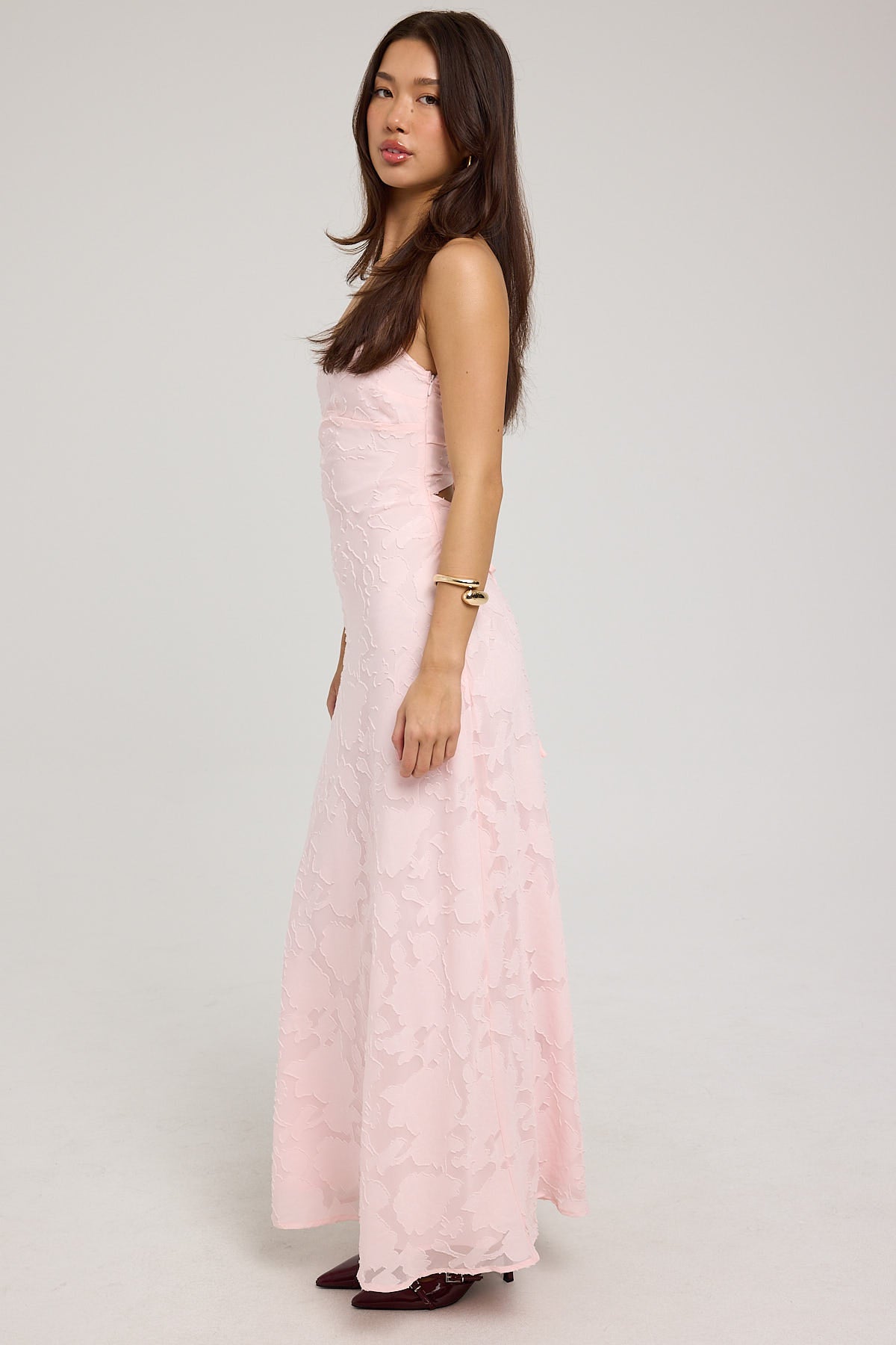 Perfect Stranger Evon Lace Up Back Maxi Dress Light Pink