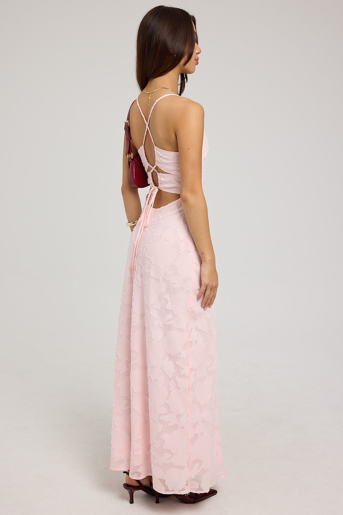 Perfect Stranger Evon Lace Up Back Maxi Dress Light Pink