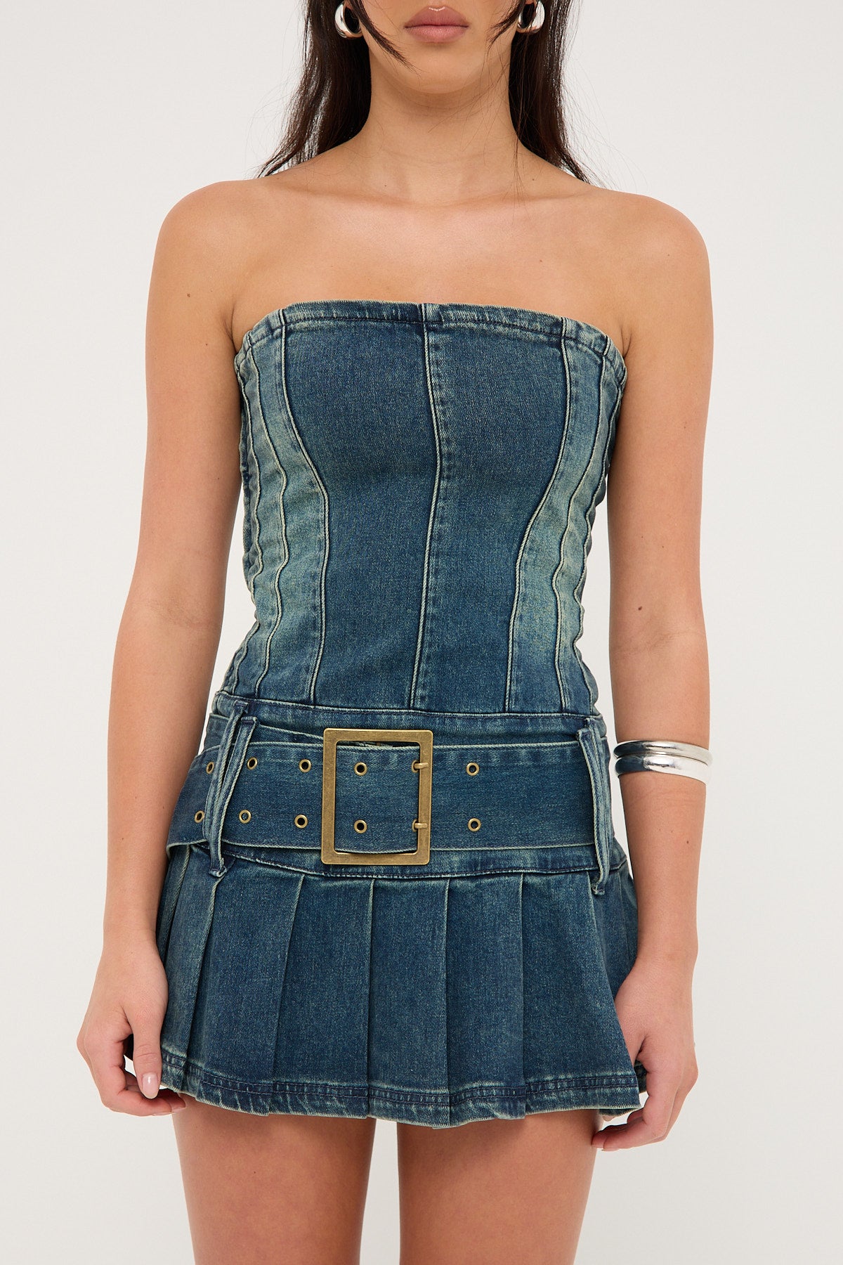 Neovision Divinity Strapless Washed Denim Dress Mid Blue Denim