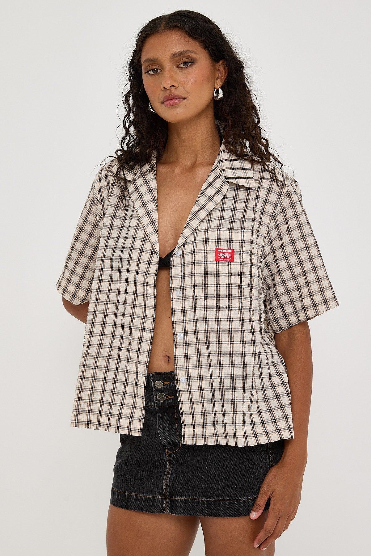 Worship Release Check Box Fit Shirt Oat/Black Check