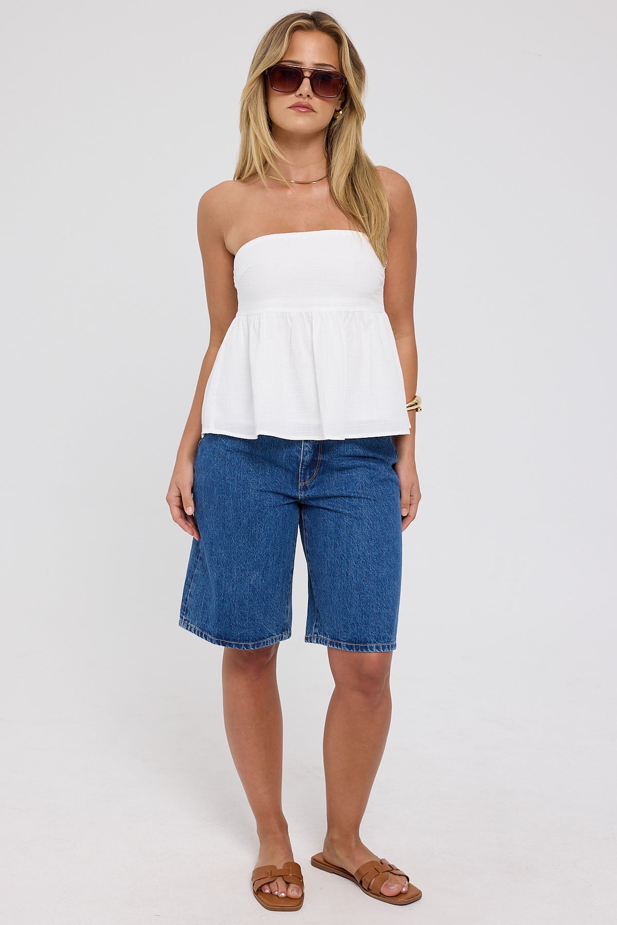 Luck & Trouble Dreaming Strapless Top White