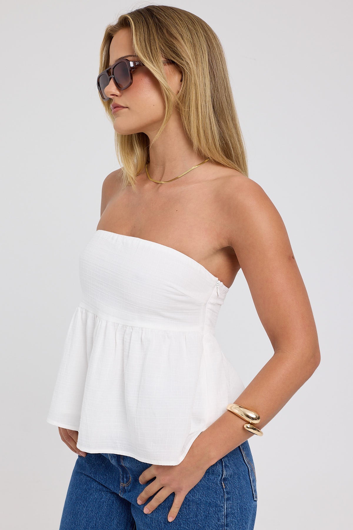 Luck & Trouble Dreaming Strapless Top White