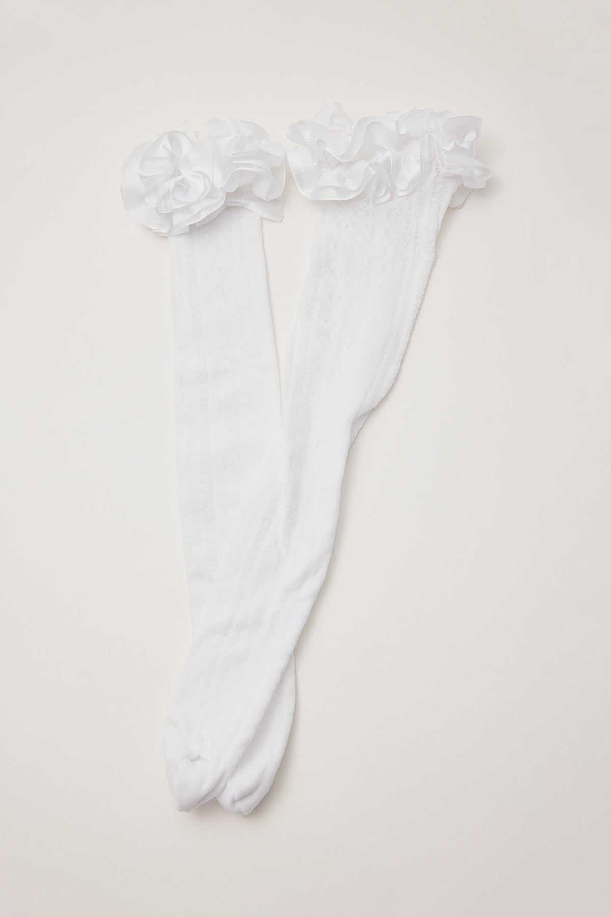 Token Boudoir Ruffle Trim Knee High Socks White